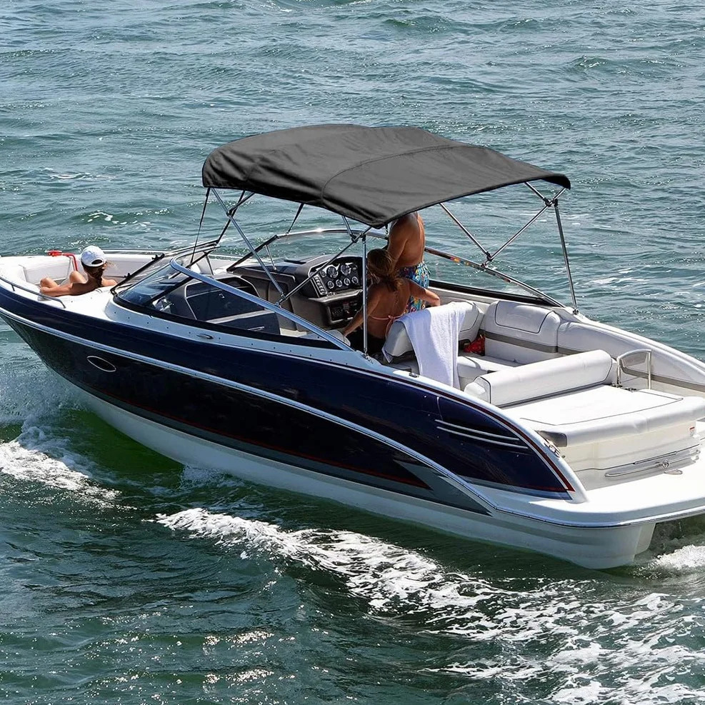 Cubierta de Repuesto para toldo Bimini, Lona 600D Duradera de Grado Marino, toldo para Barco, Lona de Repuesto Solamente, sin Marco,Negro,4BOW 97"~103" W