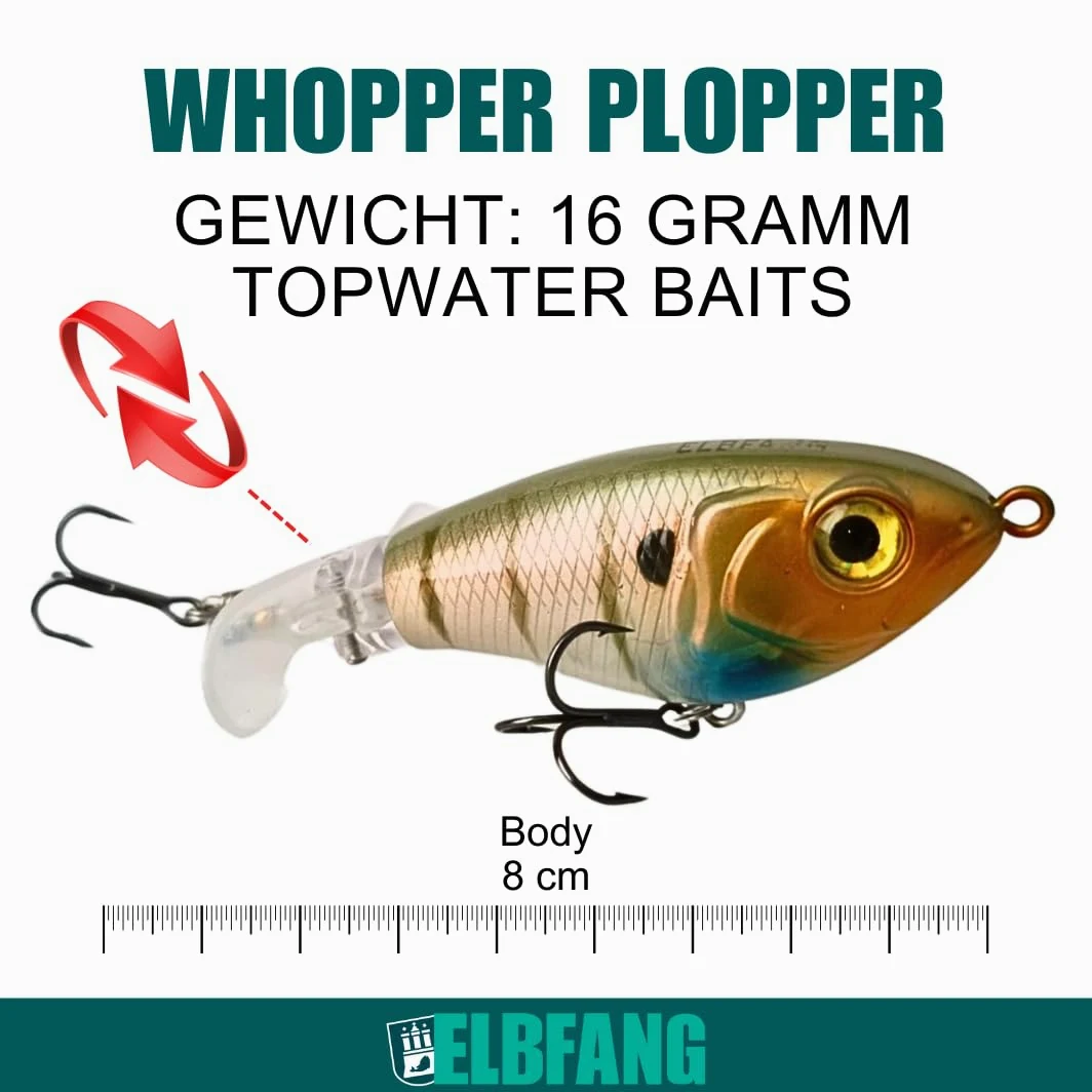 Topwater Señuelos de pesca | 8 cm – 16 gramos | 5 unidades con caja de cebo | Juego de cebos artificiales para pesca de lucio y bagre