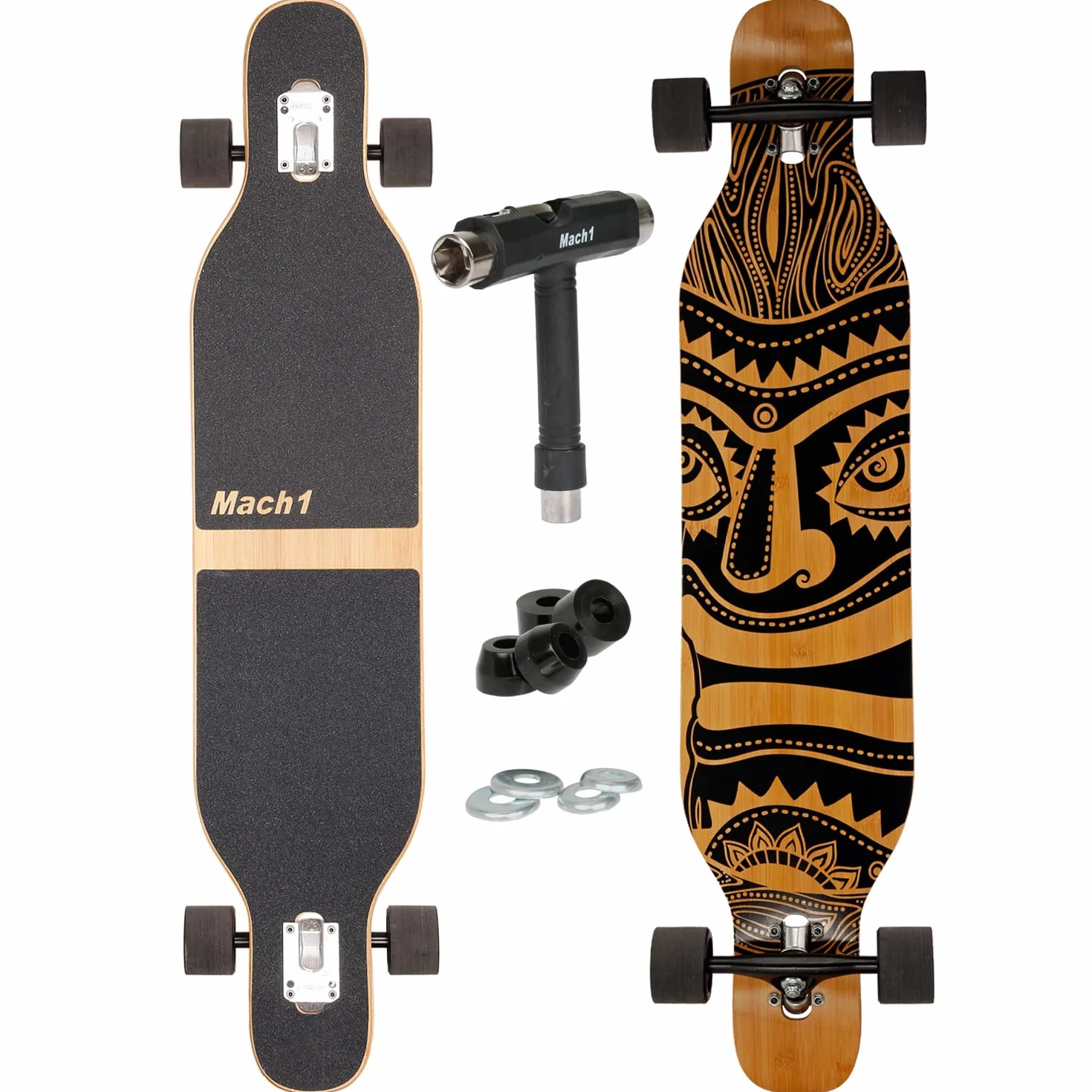 Camber Longboard Flex1 Drop Through Cruiser Freeride Skate Full Board con Rodamientos de Cerámica y T-Tool