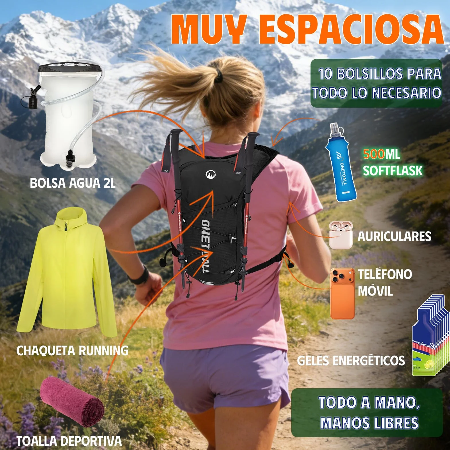 Chaleco Running Hombre Mujer, Mochila Hidratacion Trail con Bolsa Agua 2L, Reflectante