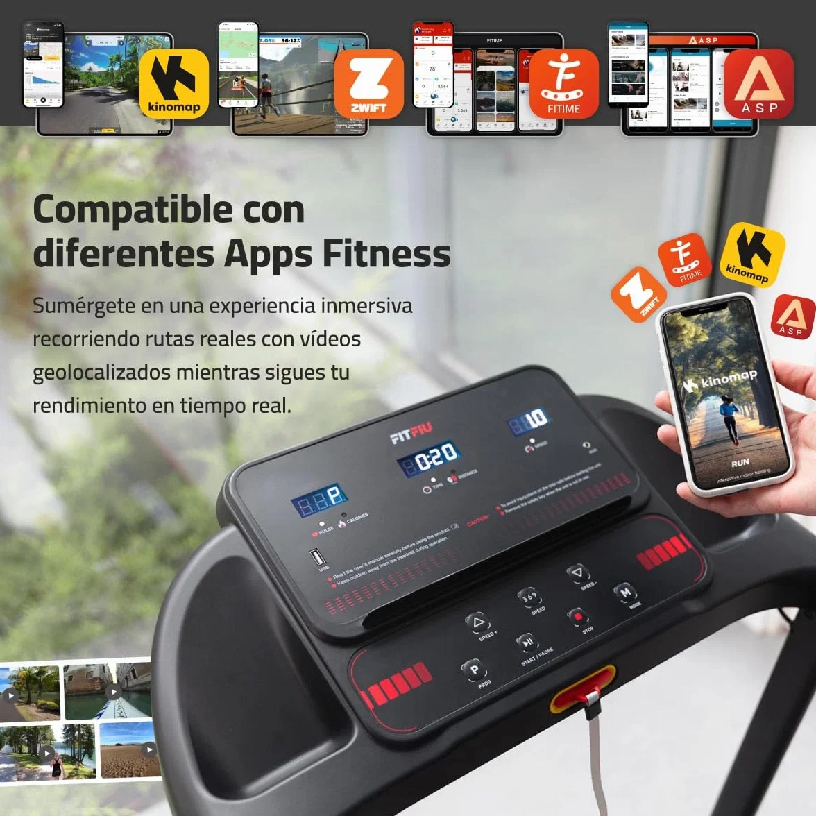 Cinta de Correr Plegable FITFIU Fitness Inclinación 9% y Velocidad Ajustable 14 km/h Conectividad App y Altavoces Integrados 12 Programas y Motor 2.0 HP con Soporte para Tablet MC-90