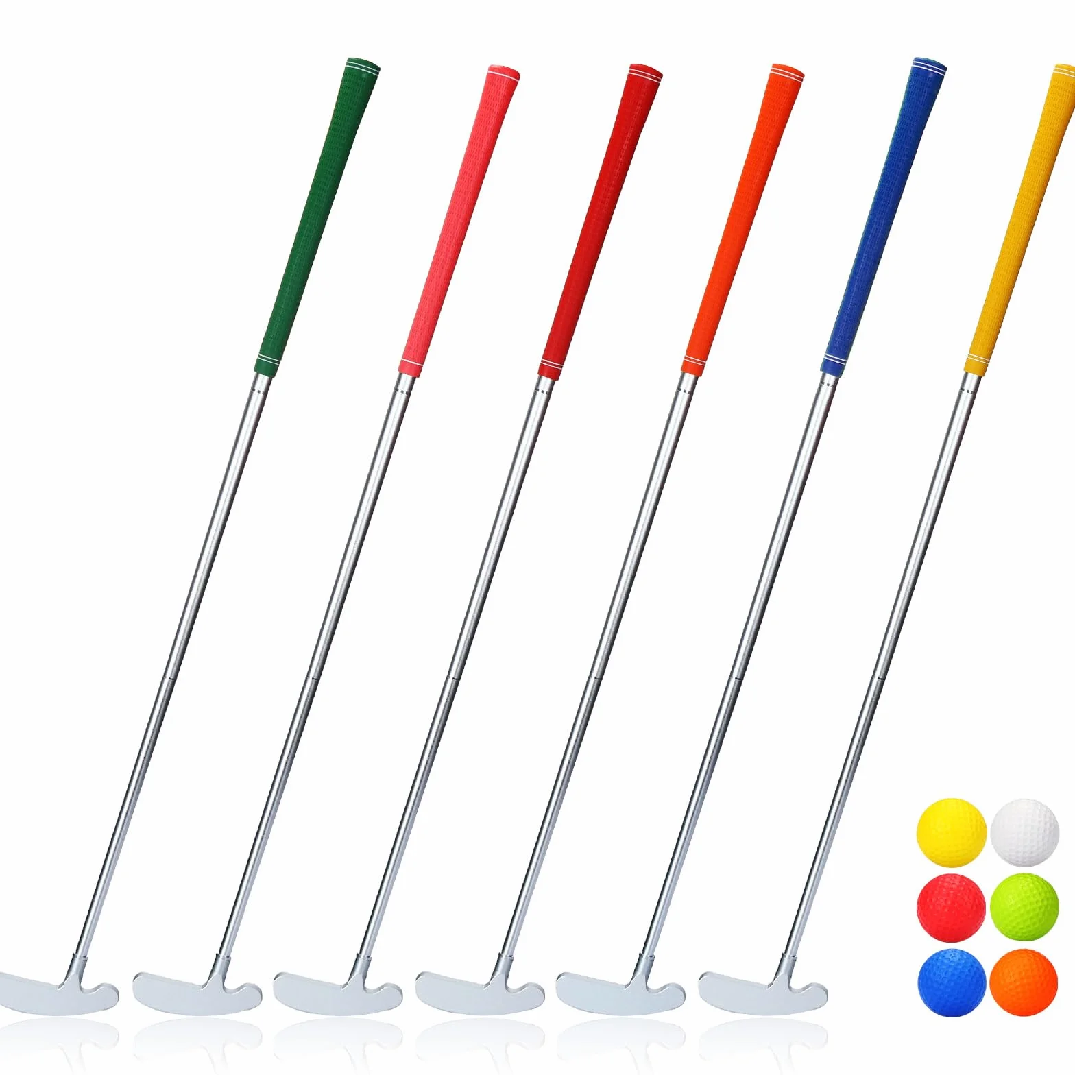 Liliful Mini Putter de Golf para Niños, 6 Putters y 6 Pelotas, Agarre Desmontable, Diestros y Zurdos