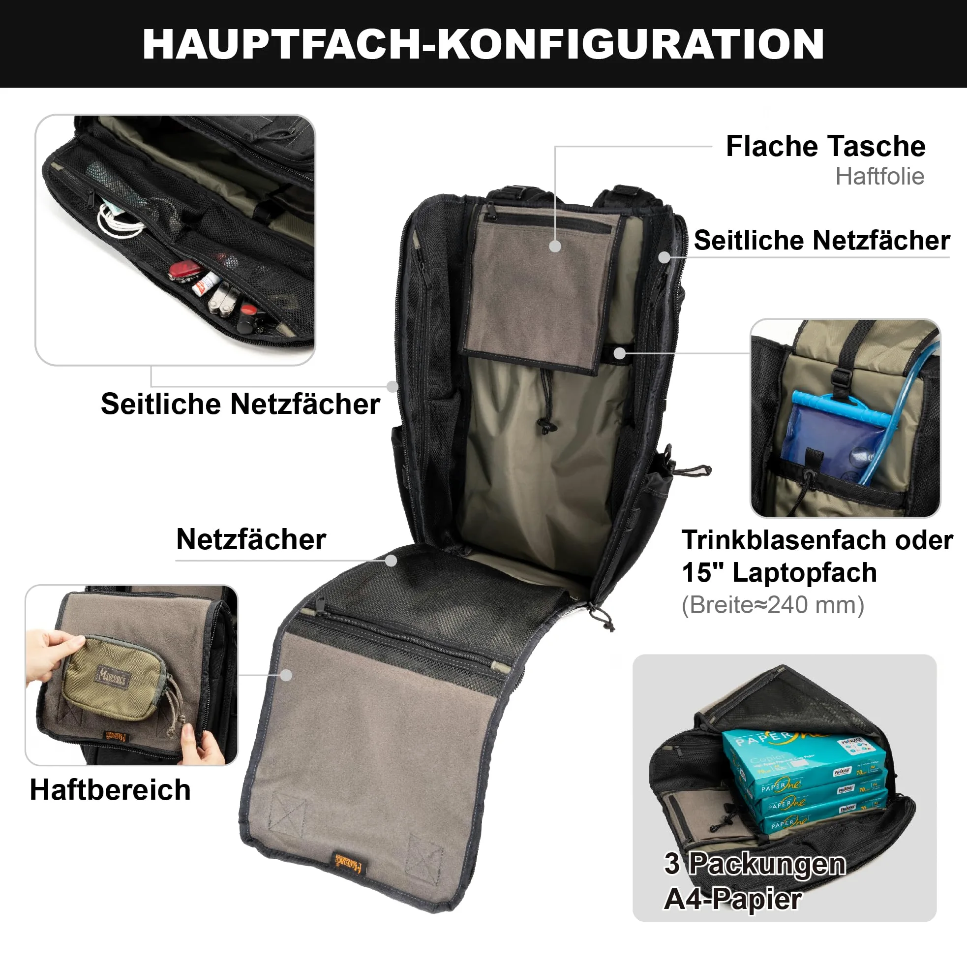 Magforce Tactical Raider - Mochila militar Molle de 25 litros, ligera y compresible, nailon balístico, compartimento para portátil, mochila de senderismo al aire libre con muchos bolsillos y correa