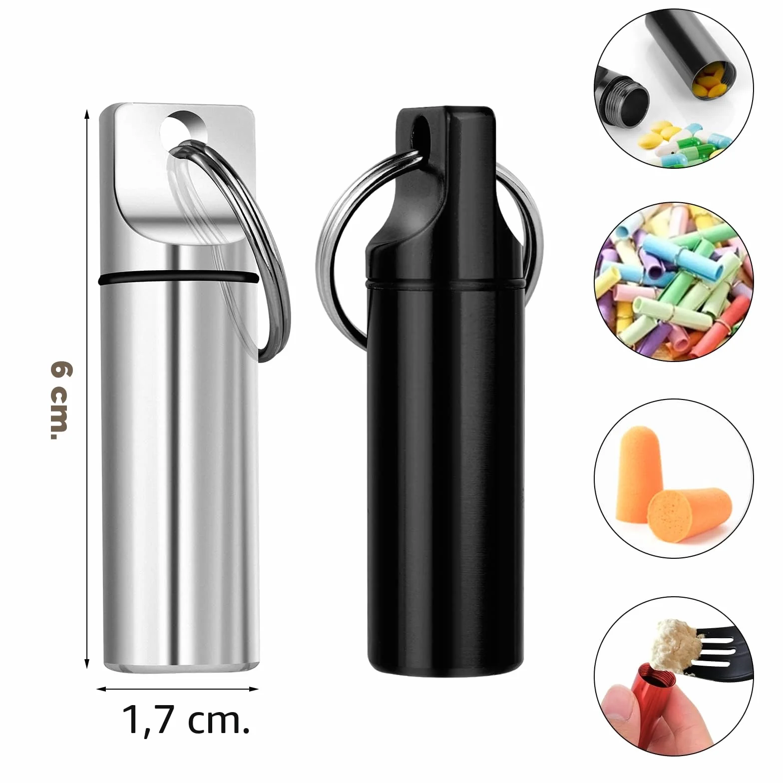 ASTER Paquete de 3 llaveros portátiles para pastillas de aleación de aluminio organizador de píldoras resistente al agua