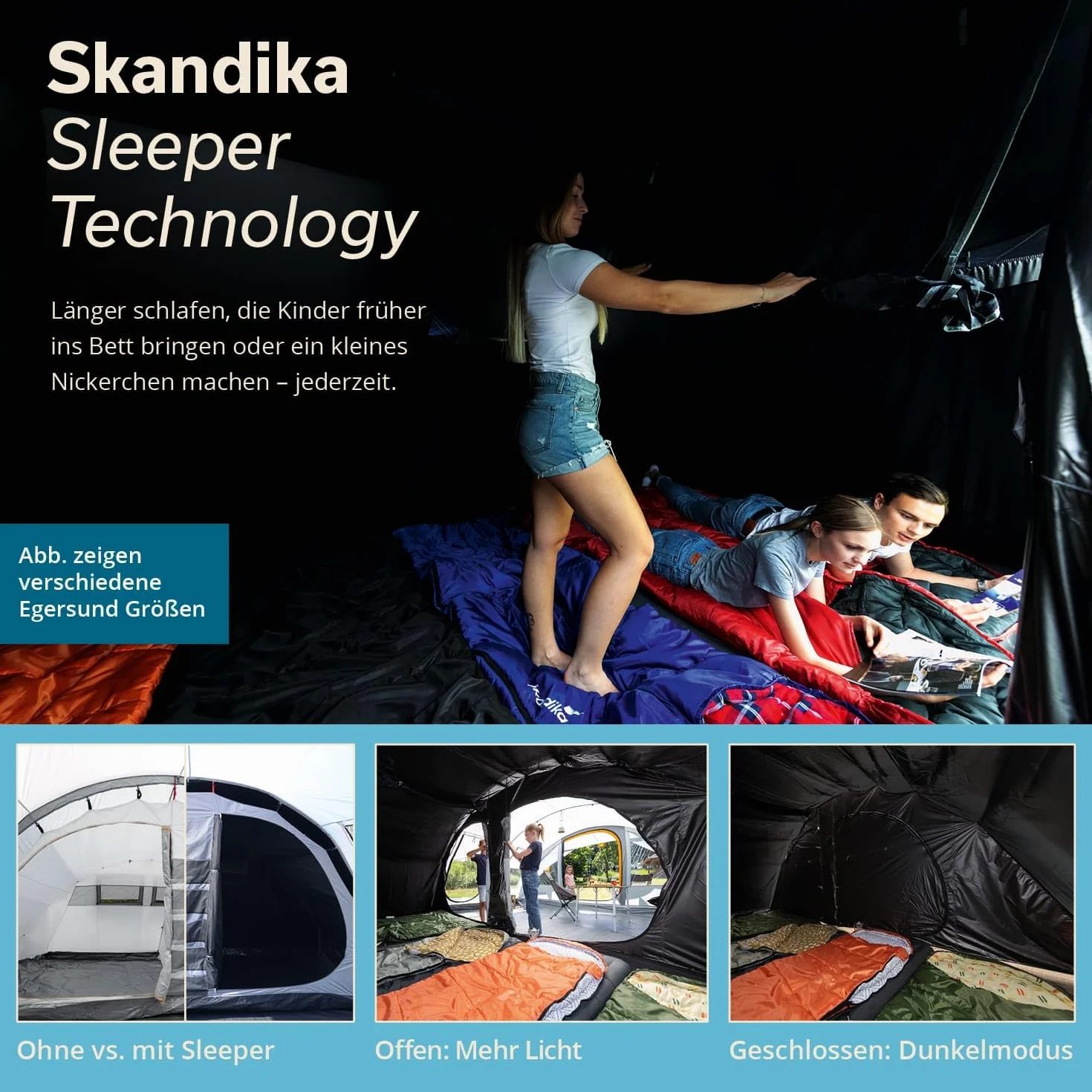 Skandika Egersund Sleeper Protect 3/5/5 XL/7XL Personas | Tienda de campaña con Sleeper Technologie, Suelo Cosido, Cabina de Dormir Negra, Impermeable