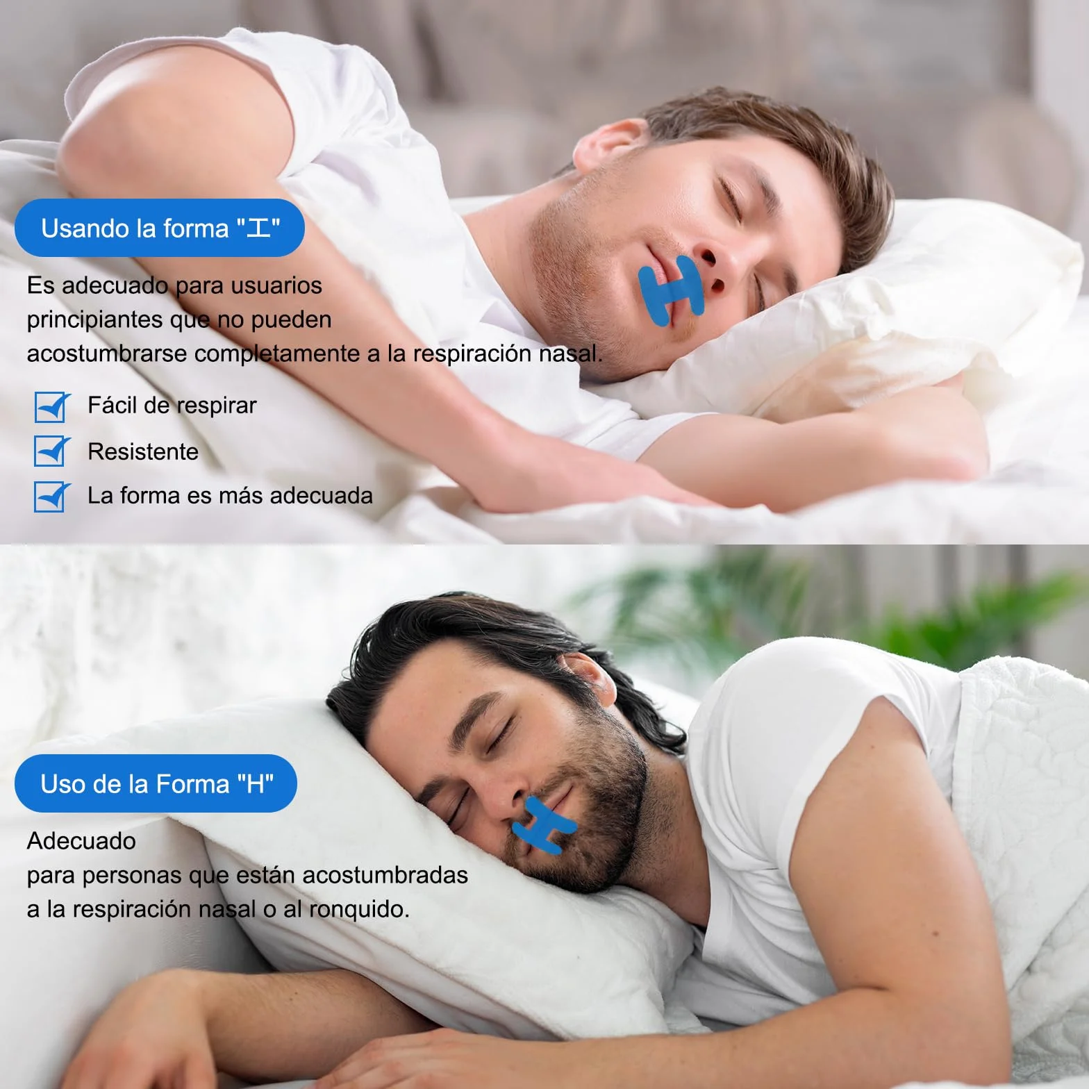 Mouth Tape for Sleeping, Anti Ronquidos Myotape, Cinta Bucal para Dormir, 60 Piezas (Azul-H)