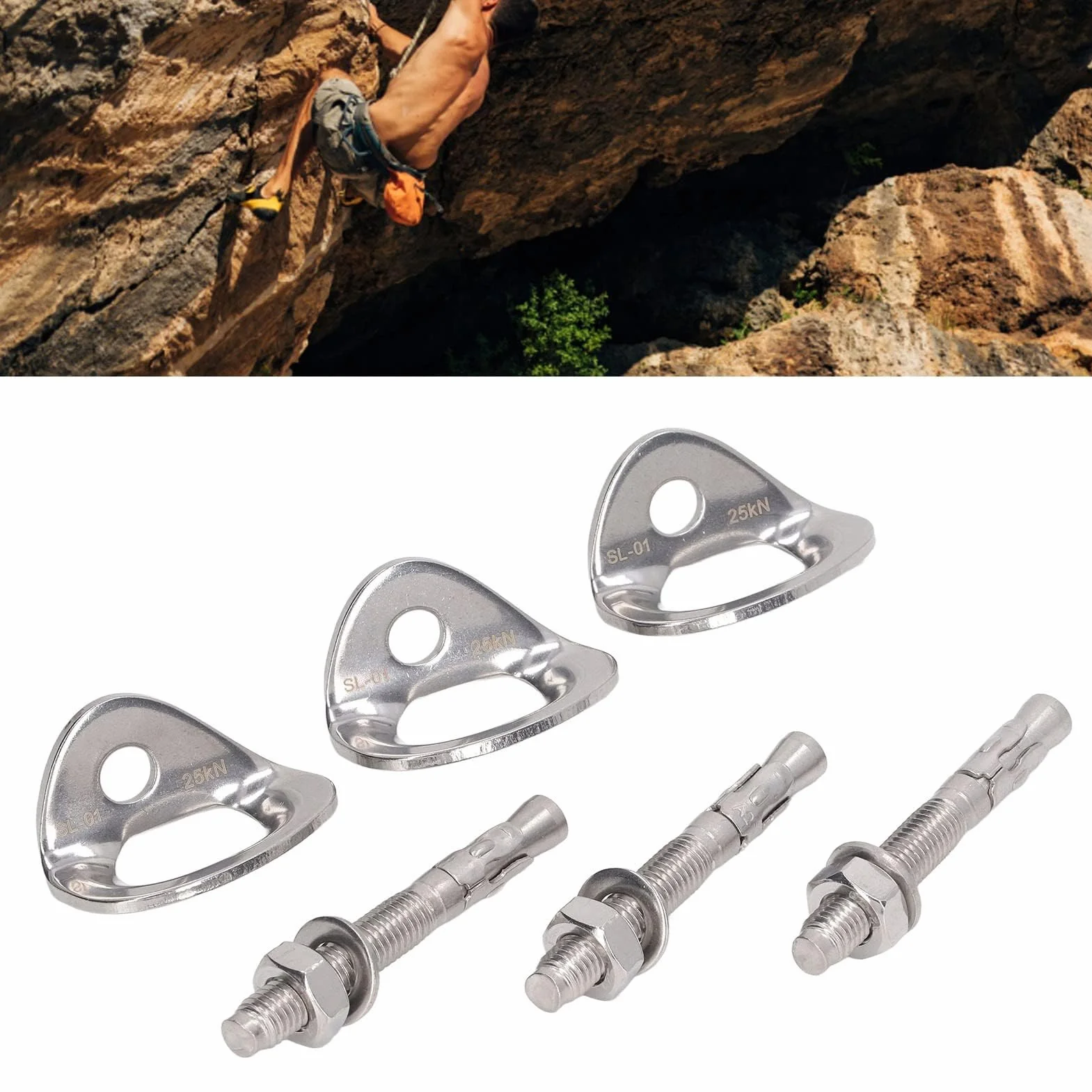 Alomejor 3 Pares de Mangos de Escalada de Acero Inoxidable, Juego de Pernos de Escalada para Muro de Escalada Interior y Exterior, Anclajes de Escalada de Montaje rápido para ejerc