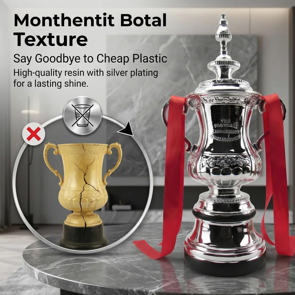 FA Cup Trofeo Réplica Fútbol Copa Plata Colección | Trofeo réplica FA Cup acabado plata para aficionados, coleccionistas, clubes y decoración deportiva