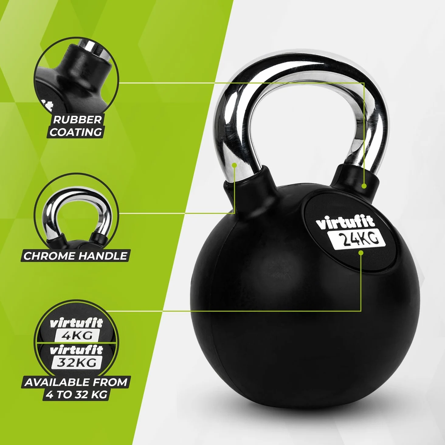 VirtuFit Kettlebell - Pesa rusa (goma, 4 kg hasta 32 kg)
