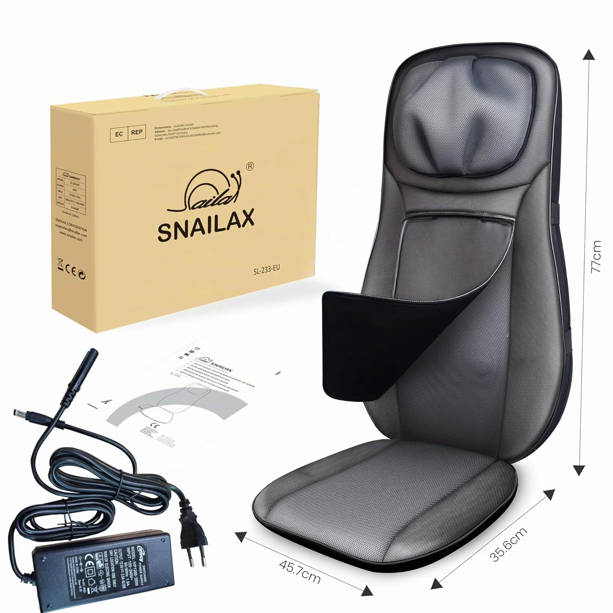 Snailax Shiatsu Asiento de Masaje con Calor, Almohada Masaje de Espalda y Cuello, Masajeador de Espalda con Vibración para Oficina en el Hogar