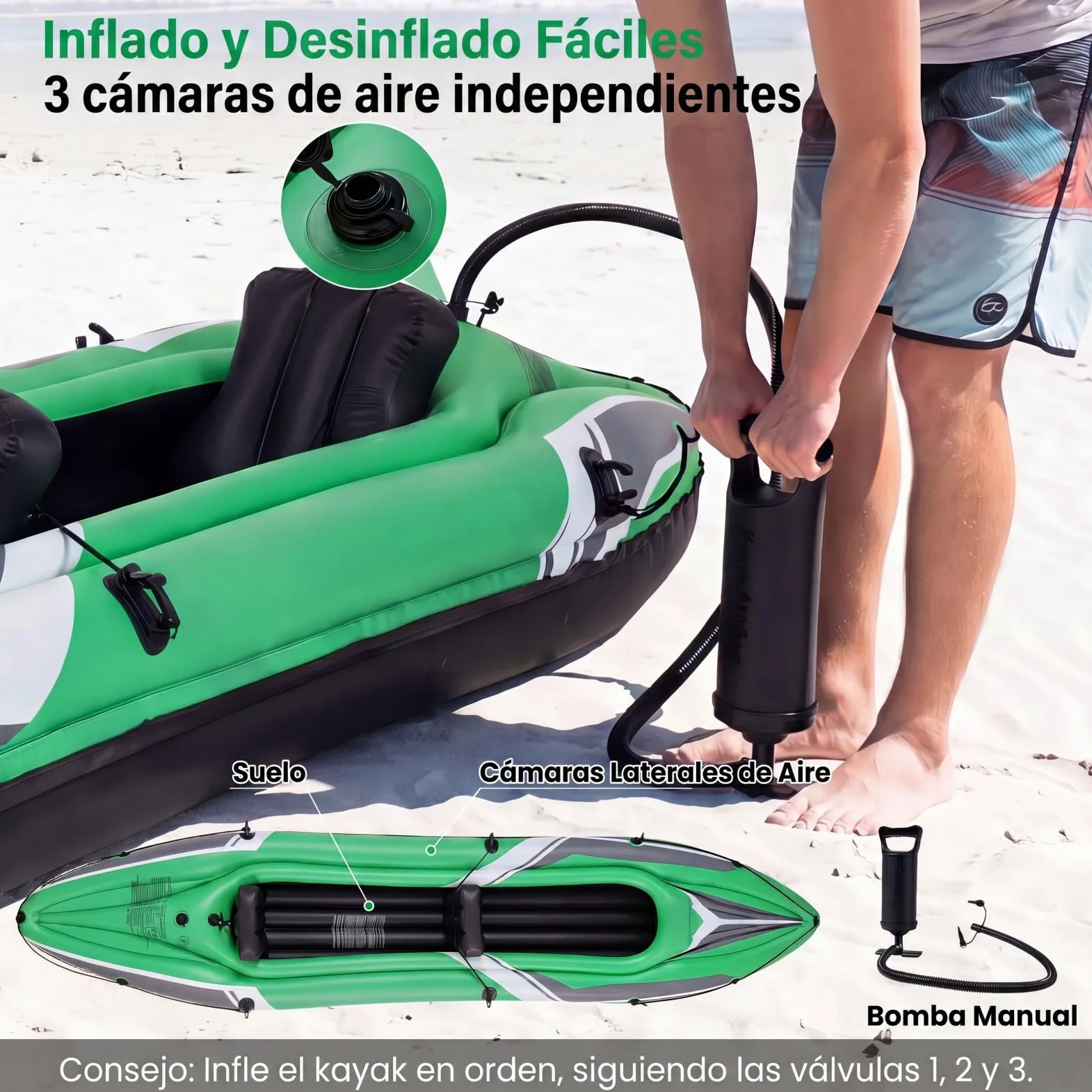 COSTWAY Kayak Hinchable 2 Plazas, Barca Hinchable con Remos de Aluminio, Asientos y Reposapiés Hinchables, Kayak Inflable para 2 Personas con Bomba Manual para Adultos, Carga 160 kg, 350 x 78 x 47 cm