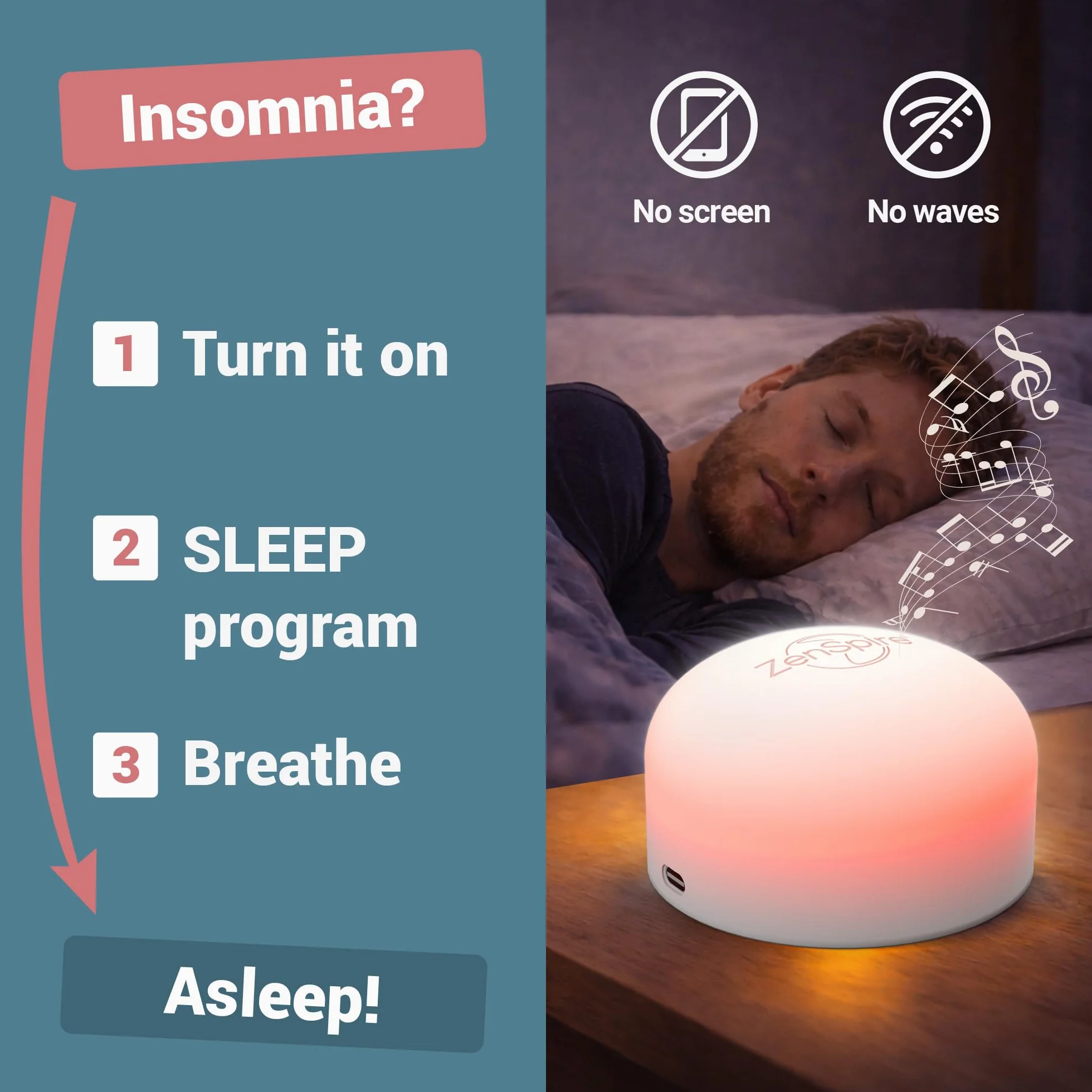 ZENSPIRE+ Dispositivo antiestrés para relajación y meditación con luz zen, sonido y vibración