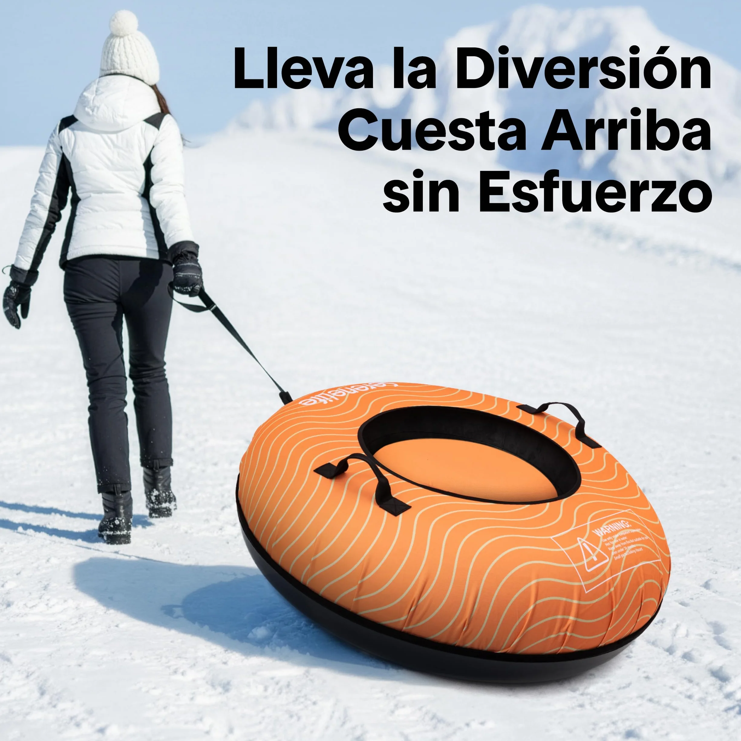 SereneLife Snowtube 101/112/122 cm – Trineo Inflable para Niños y Adultos con Base de Plástico Resistente, Cuerda de Arrastre y Diseño Deslizante para Nieve