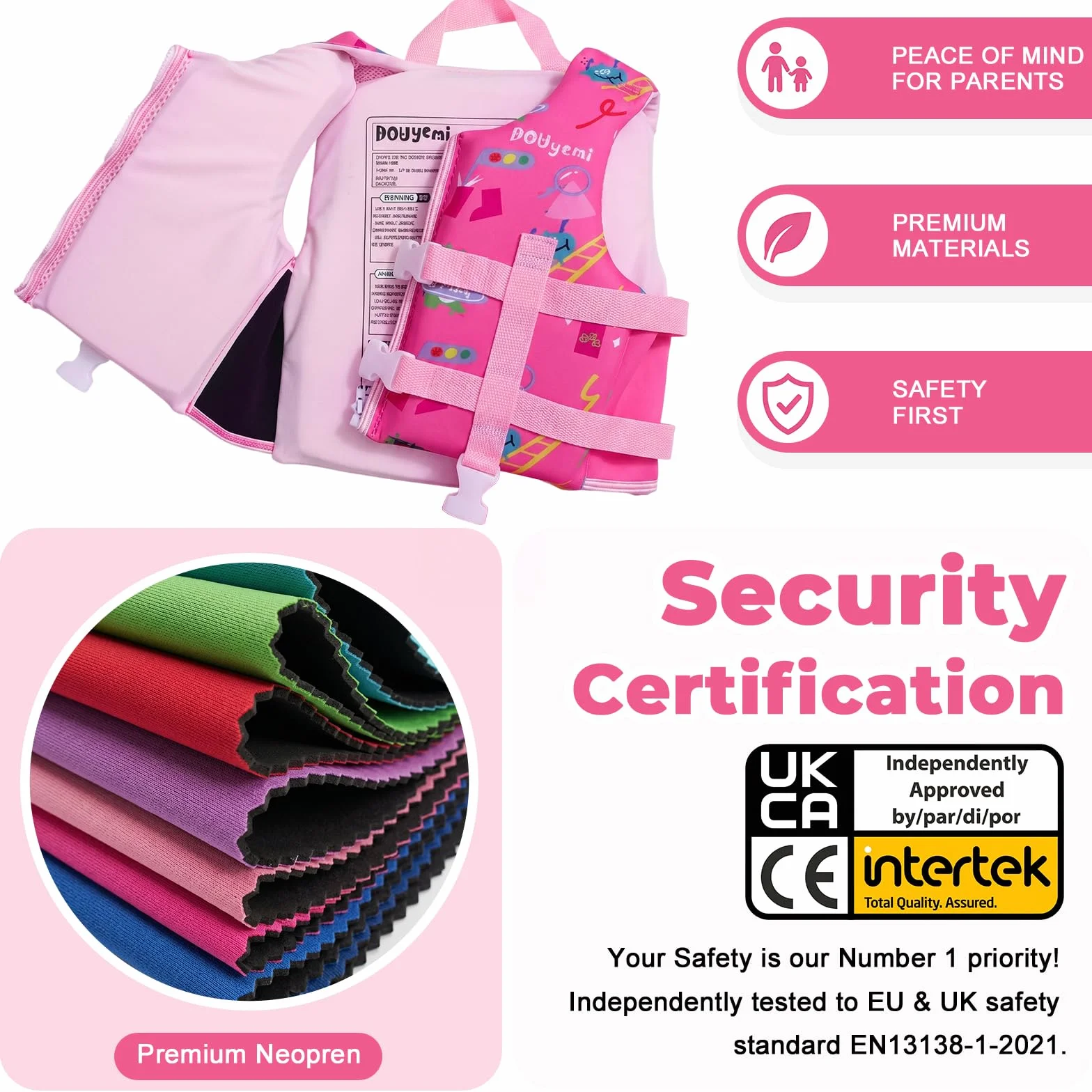 Chaleco de Natación para Niños Chaleco Flotador Bebe Kids Swim Vest Float Jacket, Chaleco de Piscina con Tirantes Dobles Ajustables, Ayuda de Natación a Partir de 2 a 3 Años para Niños