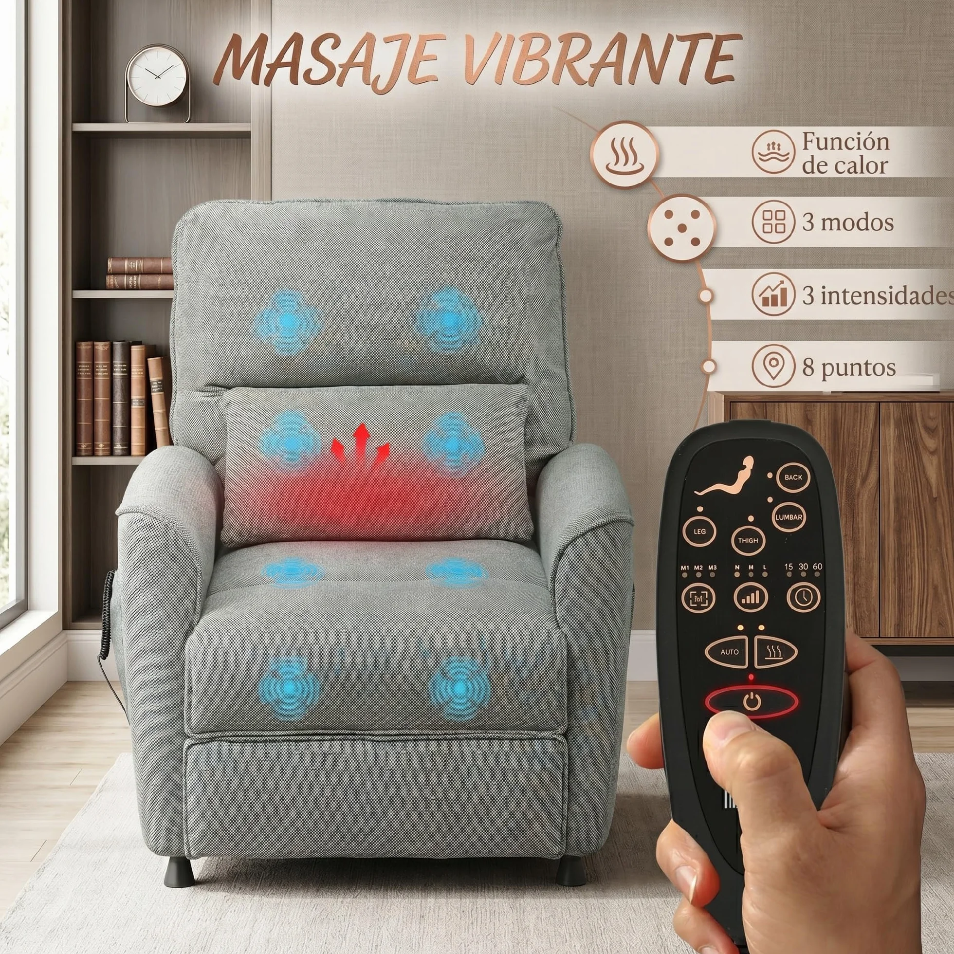 HOMCOM Sillón Relax Reclinable Eléctrico con Calor Lumbar y Masaje Vibración, Gris