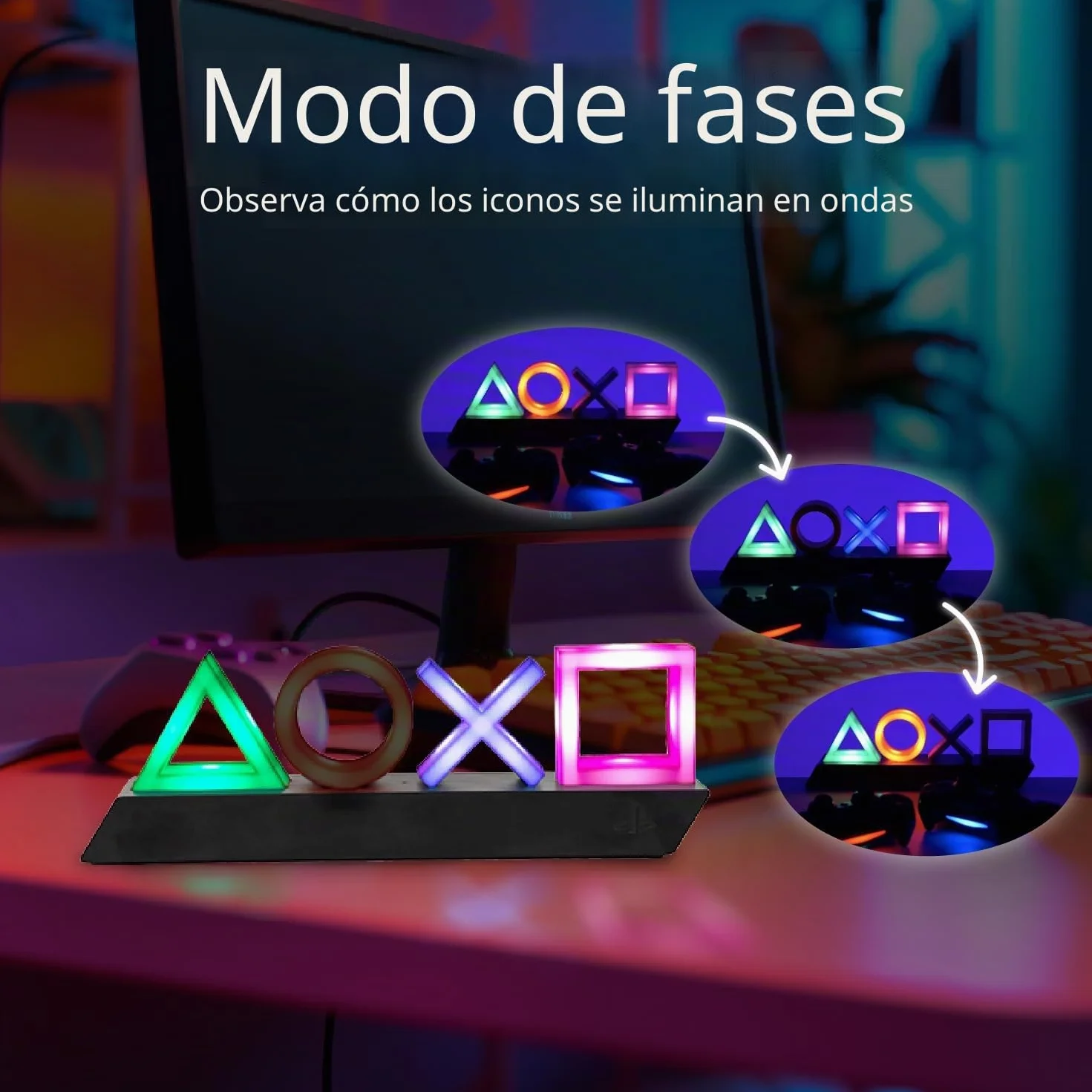 PlayStation Iconos Luz Lámpara Oficial 3 Modos Decoración Gamer Reactiva Sonido