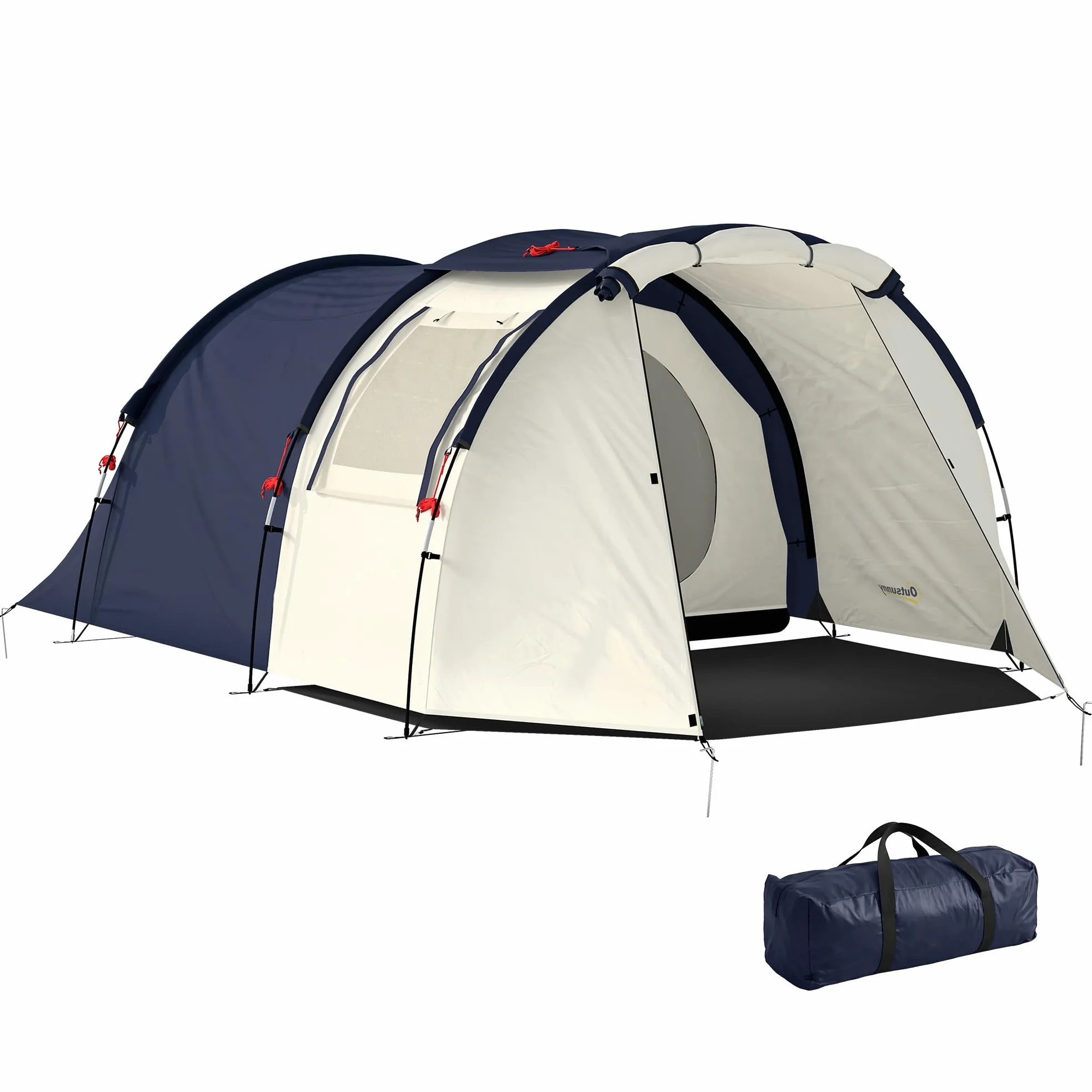 Outsunny Tienda de campaña familiar para 4 personas con espacio para dormitorio y salón, lona para suelo, altura de 3000 mm, columna de agua, impermeable, con bolsa de transporte, color azul marino y