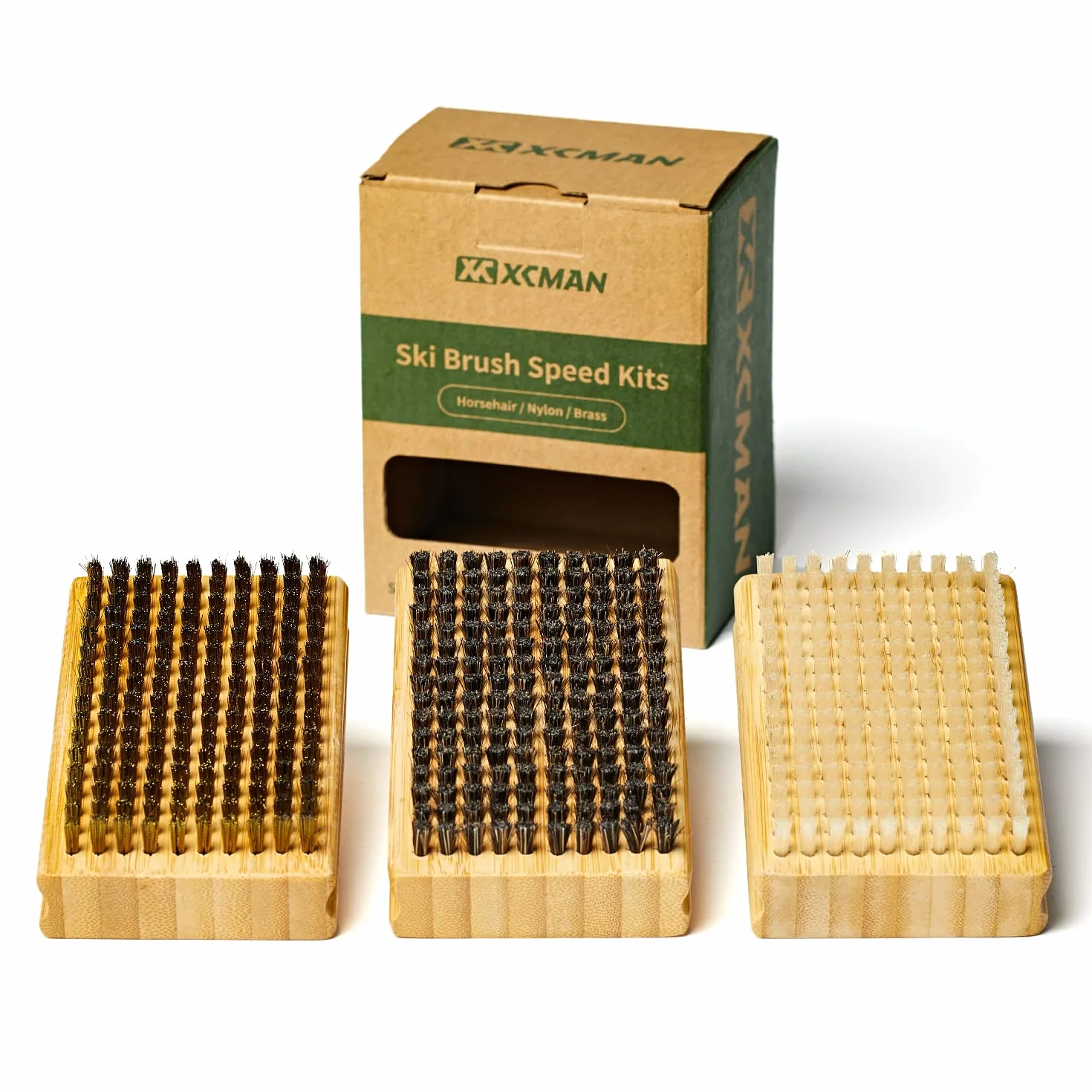 XCMAN Nordic Ski Snowboard - Cepillo encerado con madera de haya natural, kit de cepillos encerados para esquí y snowboard