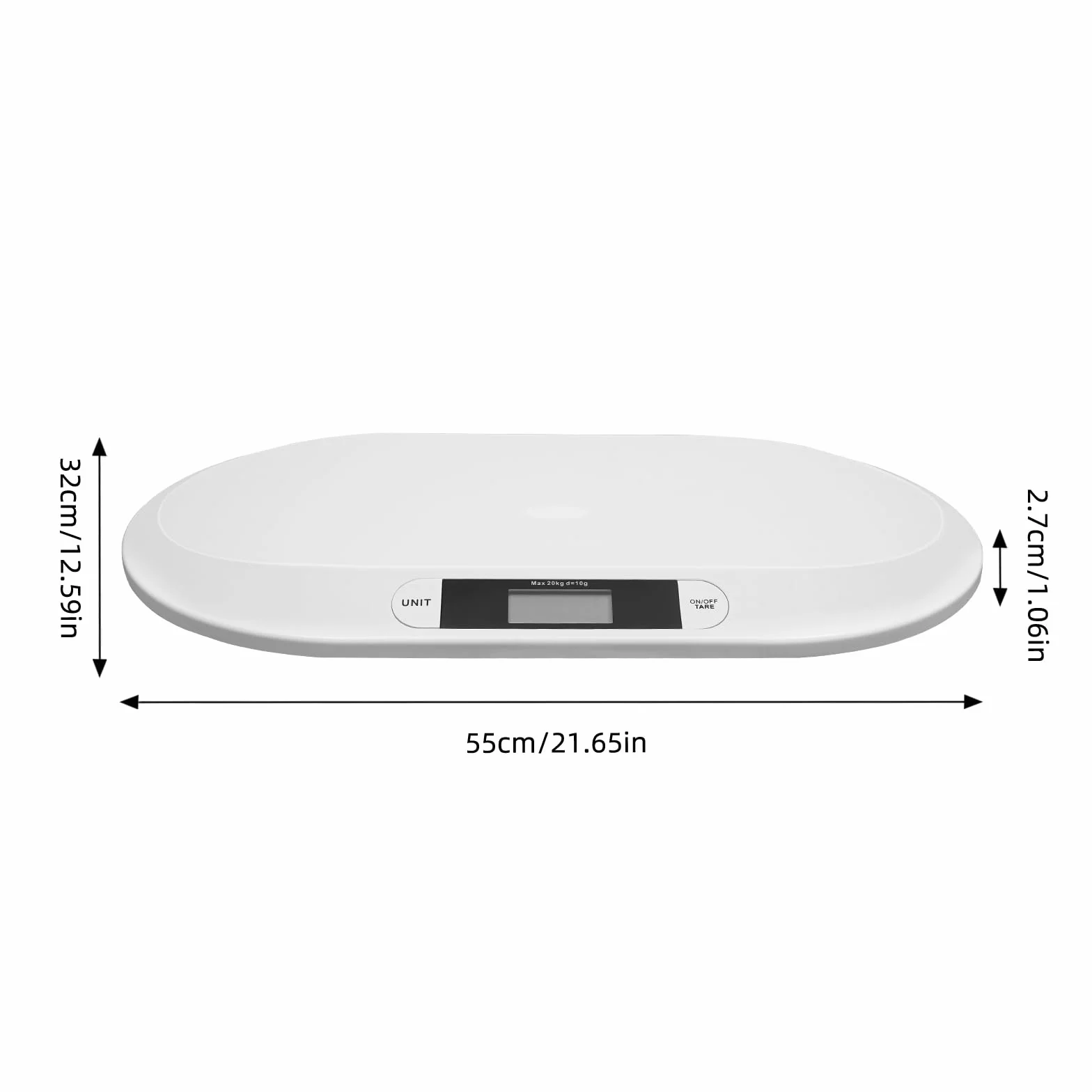 Báscula digital para bebés 20 kg pantalla LCD función tara kg/lbs/st blanco