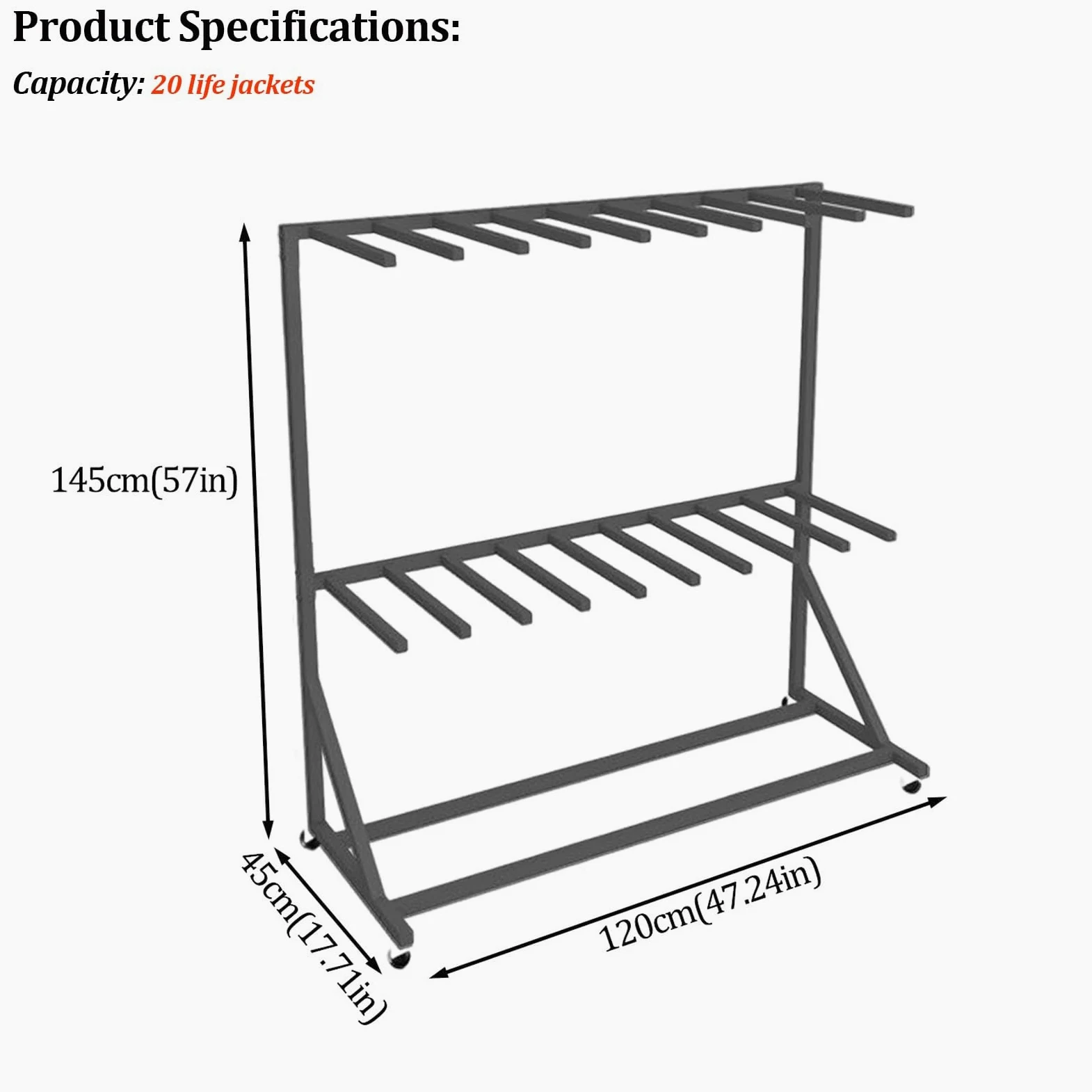 Estante Resistente para Chalecos Salvavidas, Soporte Independiente para Trajes de Neopreno y Chalecos, Organizador de Accesorios de Piscina con Ruedas giratorias(2-Tier)