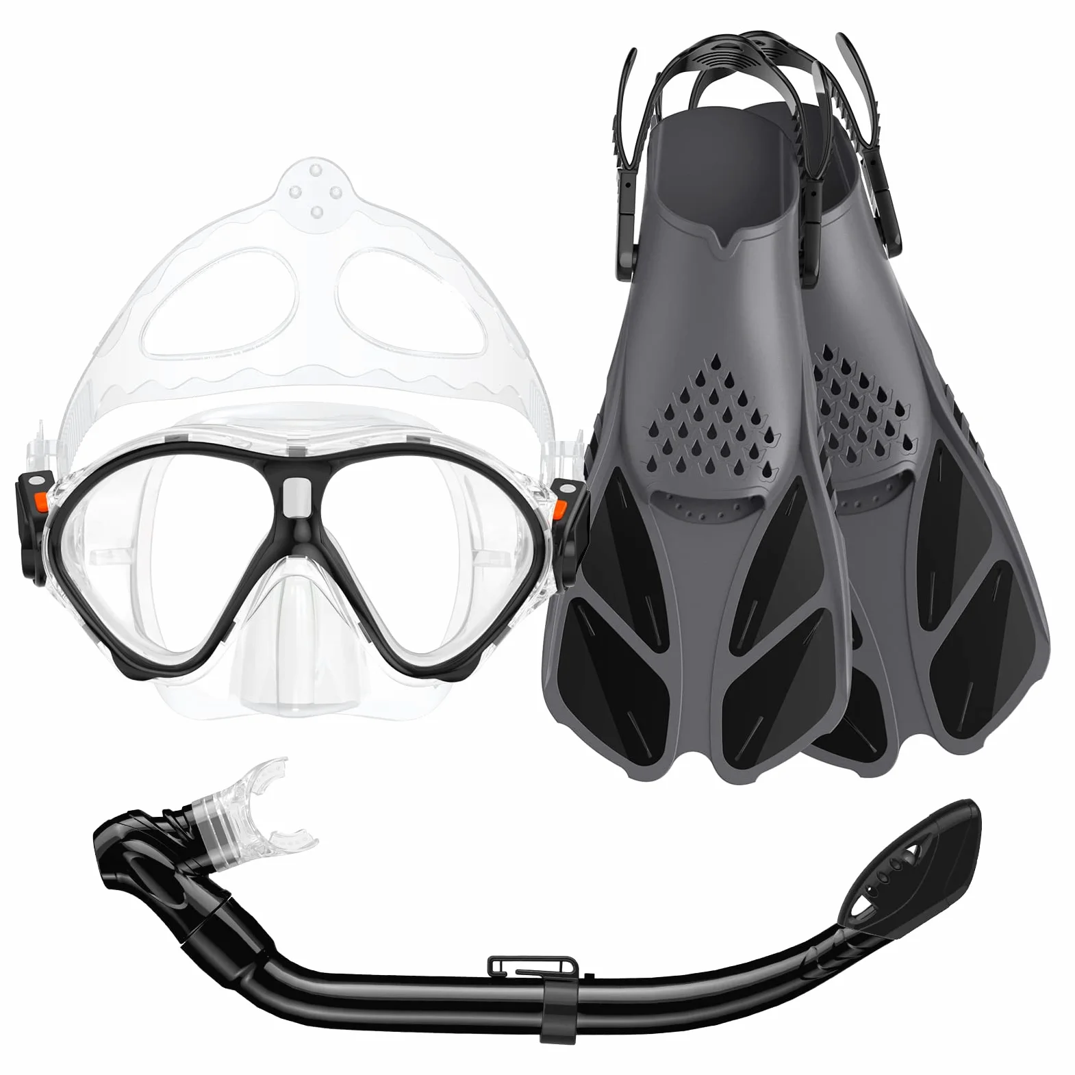 Seovediary Juego de esnórquel para niños, aletas de máscara, equipo de esnórquel para niños, gafas de natación antivaho, vista panorámica de 180 grados, esnórquel y aletas de buceo con bolsa de viaje