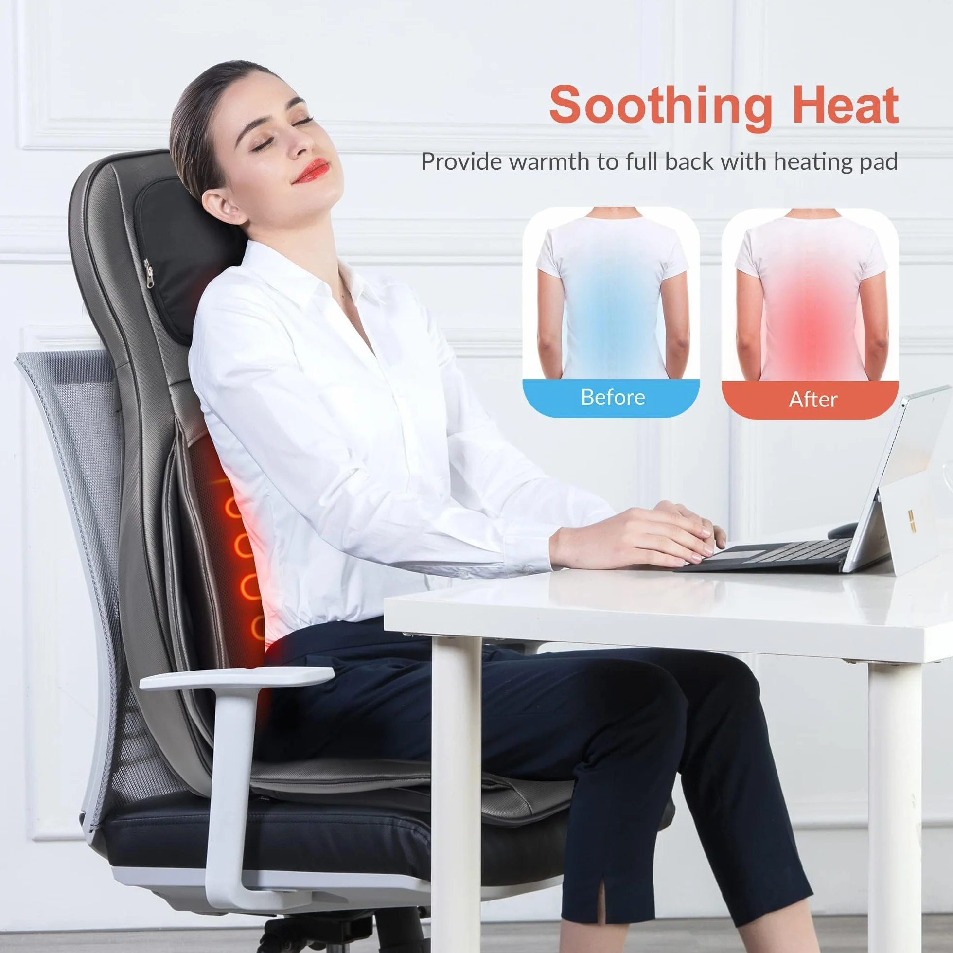 COMFIER Masajeador de Espalda Shiatsu 2D/3D con Calor y Compresor Ajustable para Cuello y Espalda