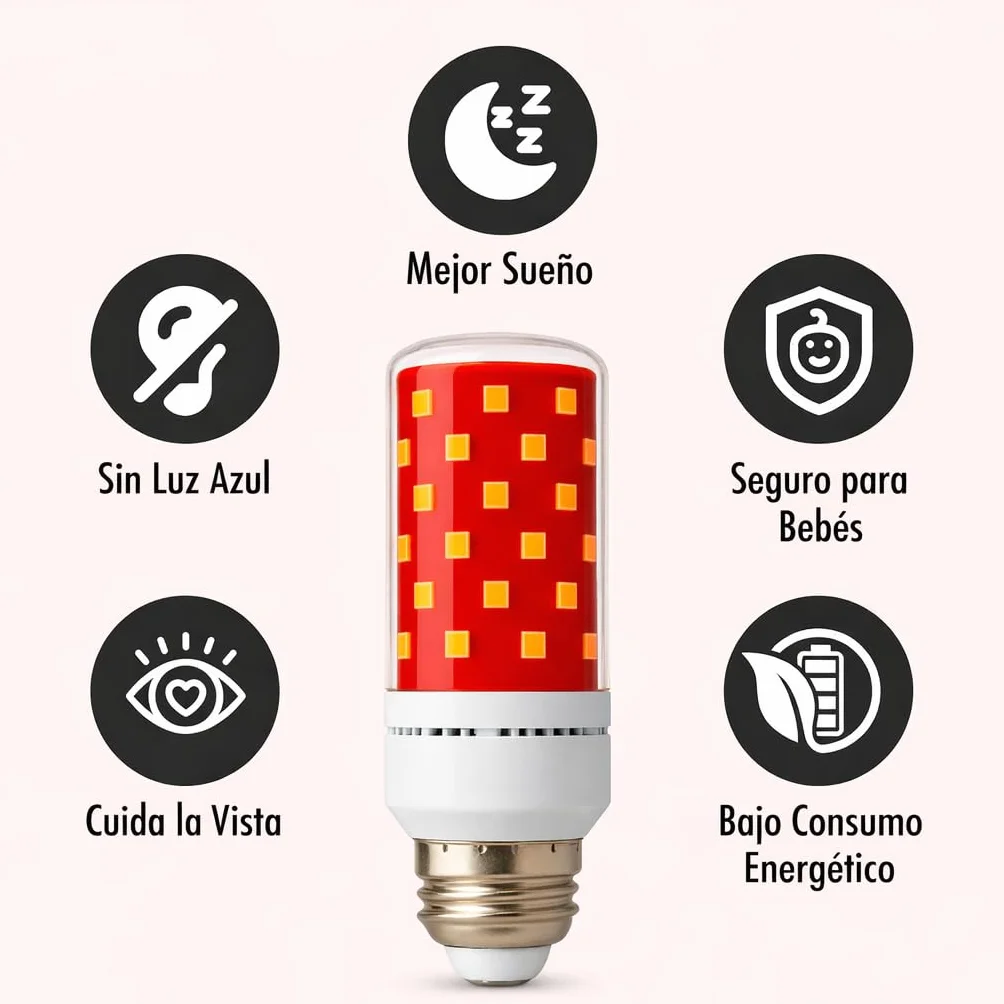 Bombilla Luz Roja Nocturna Melatonina E27 E14 Pack 2 Sin Luz Azul ni Flicker