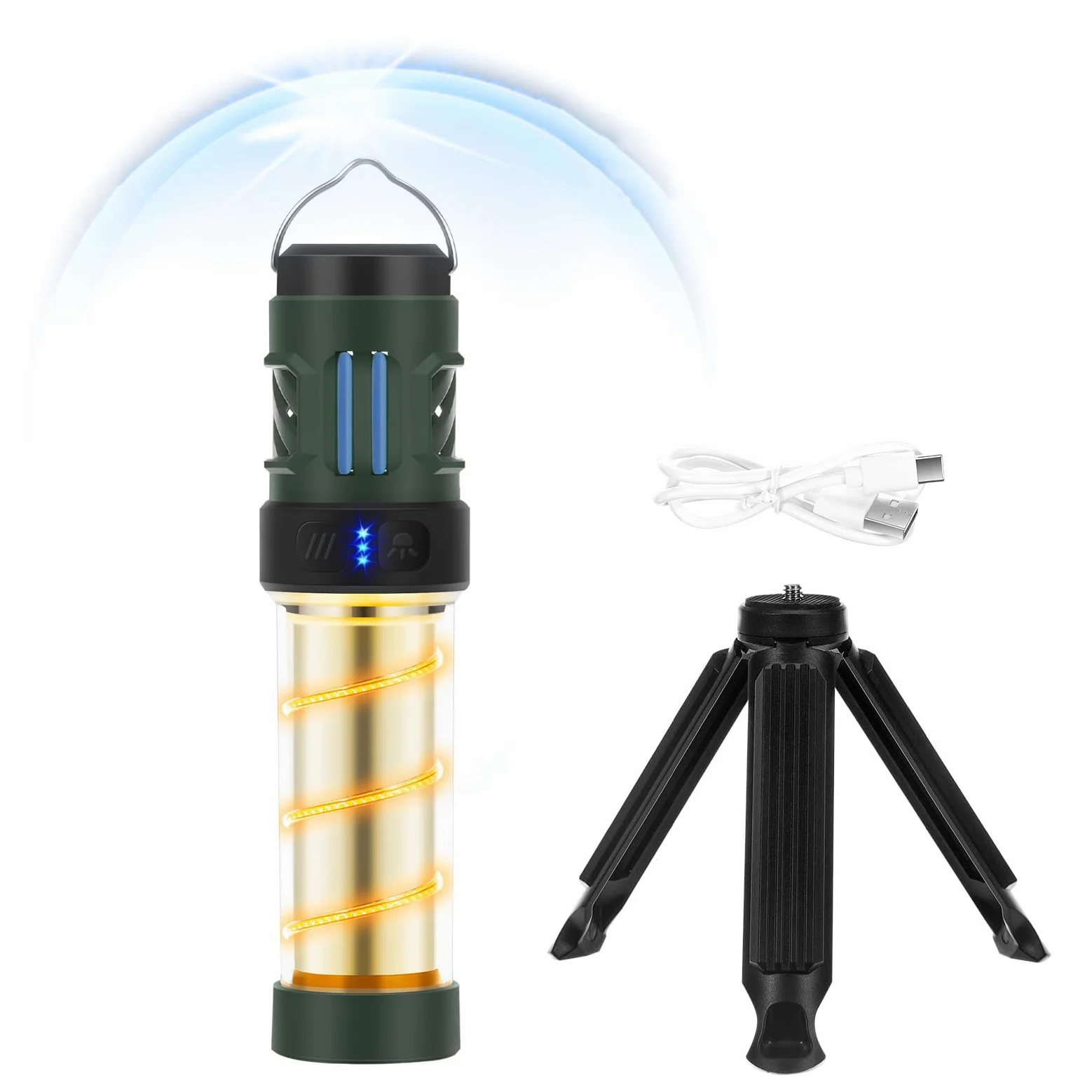 Repelix Buzz Defense - Linterna portátil recargable, linterna de camping con doble calefacción, impermeable, luz blanca y cálida, lámpara de camping para acampar al aire libre, 12 recambios