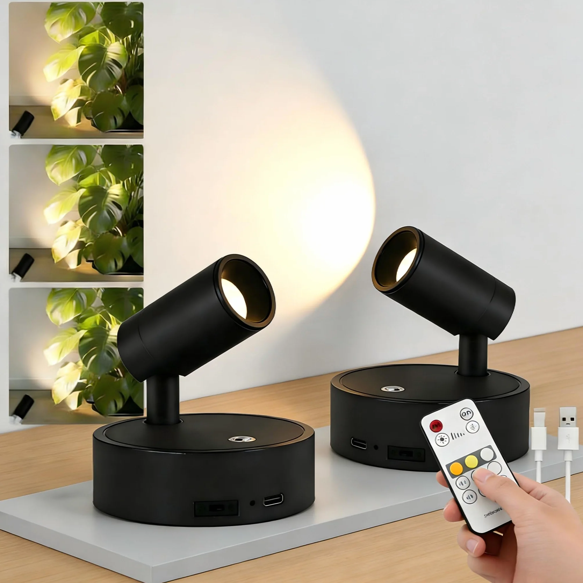 Kambo LED Lámpara de Pared Recargable 4000mAh con Control Remoto y Temporizador, 2 Pieza