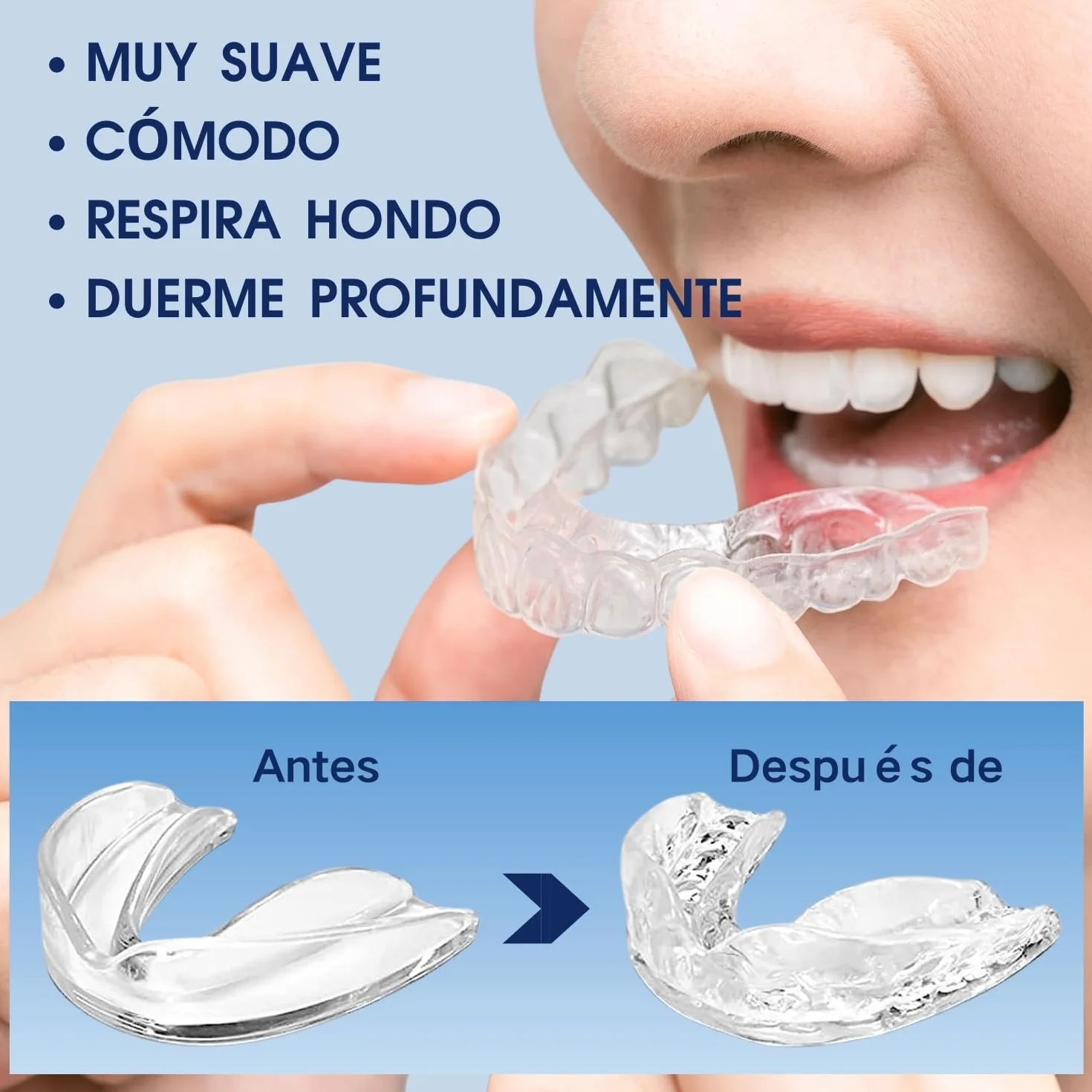 Férula de Descarga para Bruxismo Nocturno, 4 Piezas 2 Tamaños, Protector Bucal Ajustable