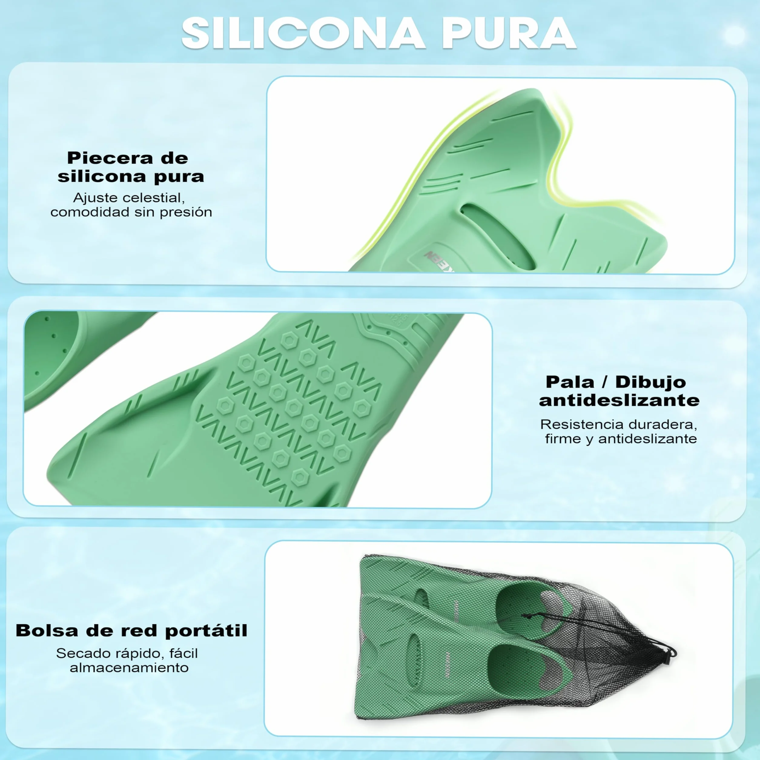 Hikeen Aletas Natacion Piscina de Talón Abierto: Aletas Cortas Natacion Silicona Pura para Adultos Jóvenes, Aletas Buceo Aletas Snorkel Punta Abierta Baja Resistencia, Incluye Bolsa de Malla