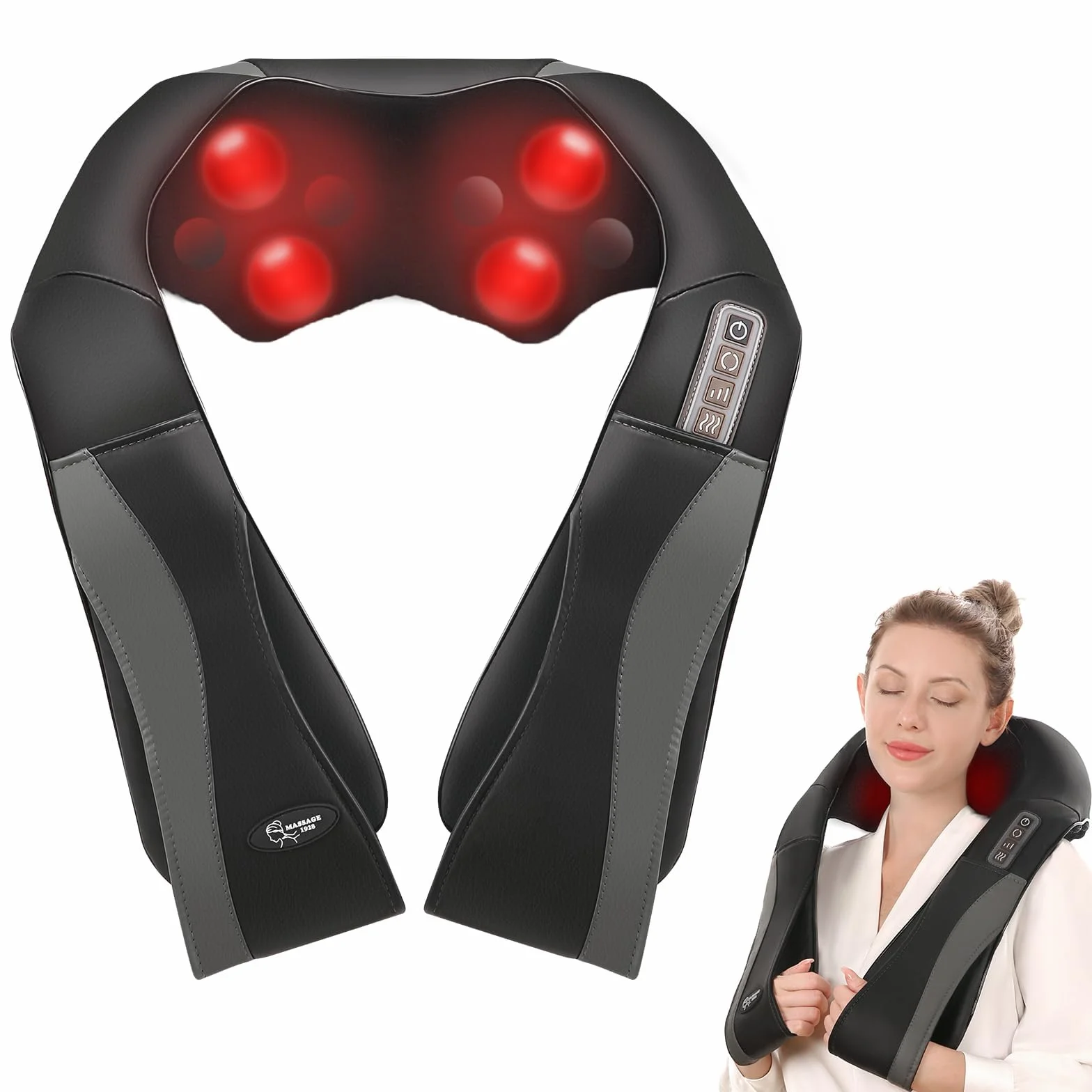 Masajeador de Cuello y Hombros con Calor, 3D Rotación, Shiatsu, Intensidad Ajustable