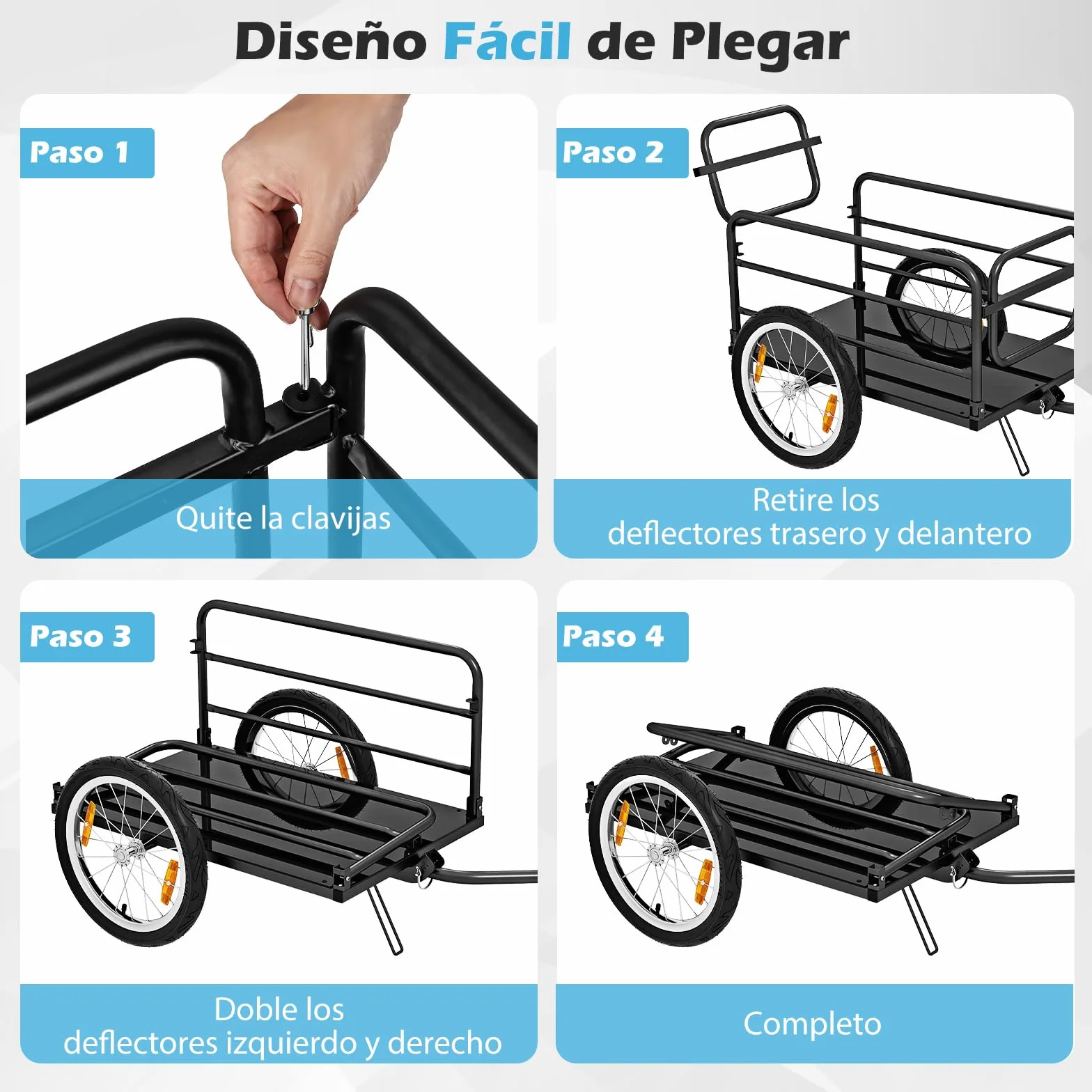 COSTWAY Remolque de Carga para Bicicletas Carga 60kg, Remolque de Bicicleta con Funda de Tela Oxford, Ruedas Inflables de 41 cm y Marco Plegable, Remolque para Bici de Transporte para Camping