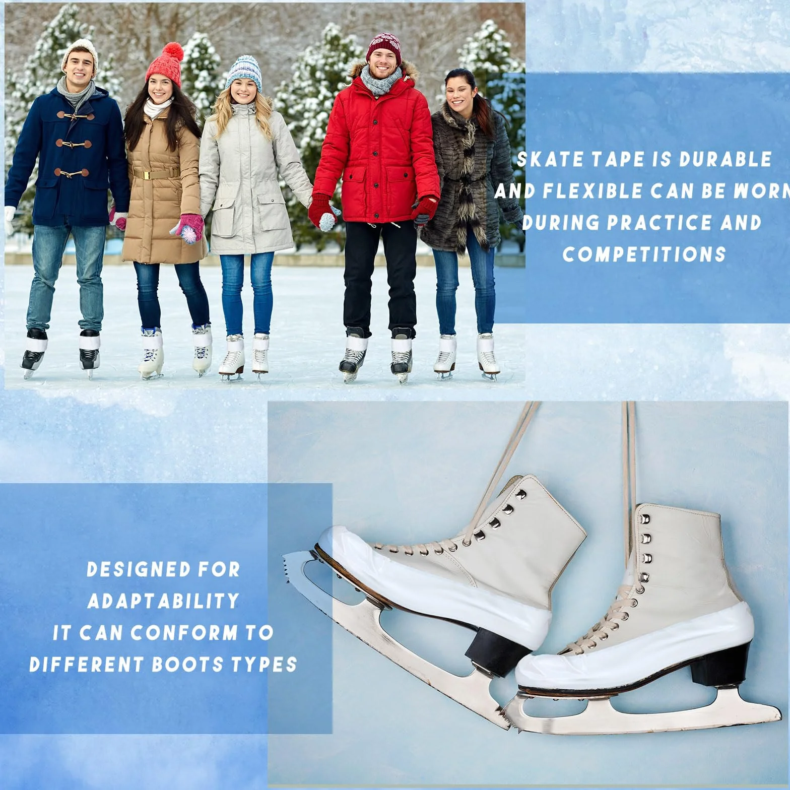 Jexine 2 Rollos de Cinta Blanca de 98 pies para Patinaje artístico, Cinta Deportiva Impermeable de 1.5 Pulgadas, Cinta de Hockey sobre Hielo para Botas de Patinaje atlético, Accesorios Protectores de