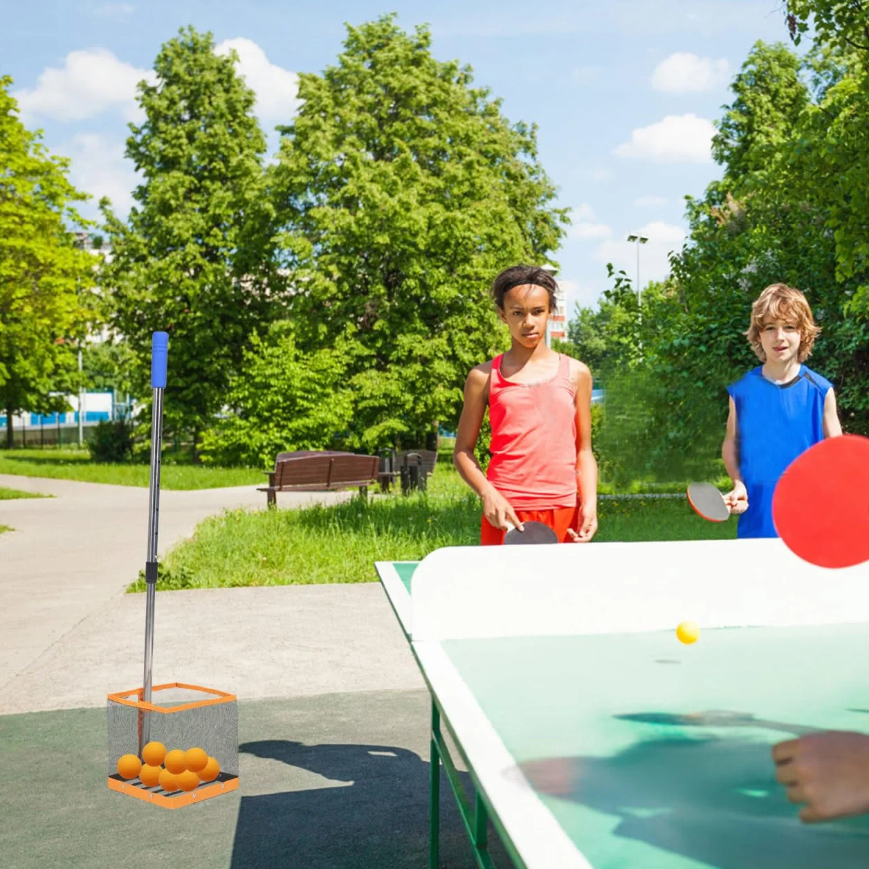 Toddmomy Picador de pelotas de ping pong mango ajustable portátil mesa de ping pong recogedor de pick bolsa de pick de tenis, mango telescópico, recogedor de pelotas de tenis