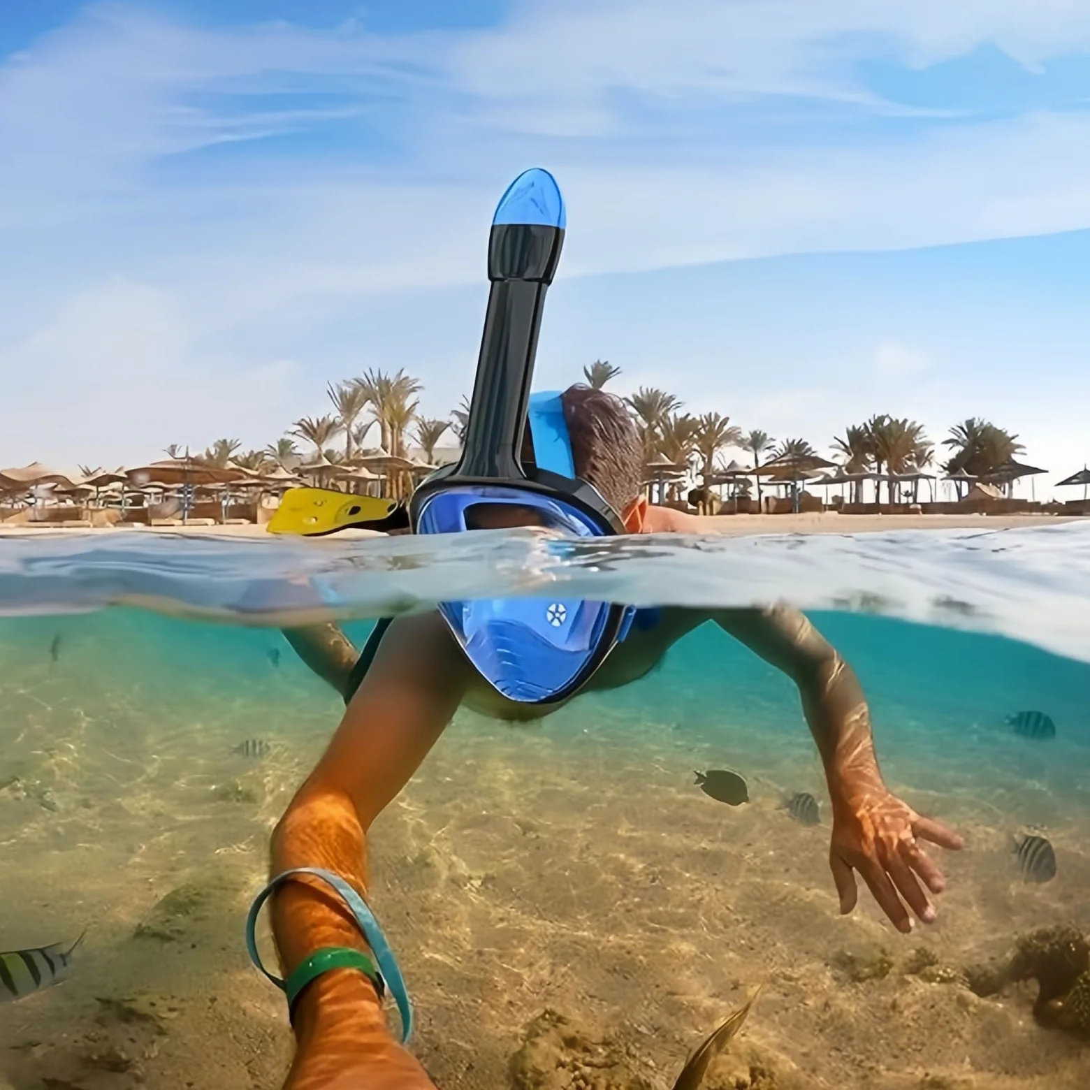 Máscara de snorkel para adultos y niños, máscara de buceo, plegable, protección de CO2, máscara completa con posición de cámara, máscara de buceo