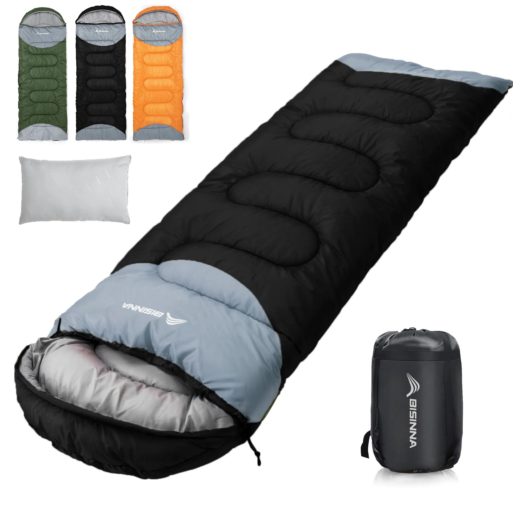 BISINNA Saco de dormir de invierno de 0 grados (480 g/m²) para adultos, saco de dormir para clima frío, saco de dormir cómodo, cálido y portátil con bolsa de compresión de almohada para mochileros,