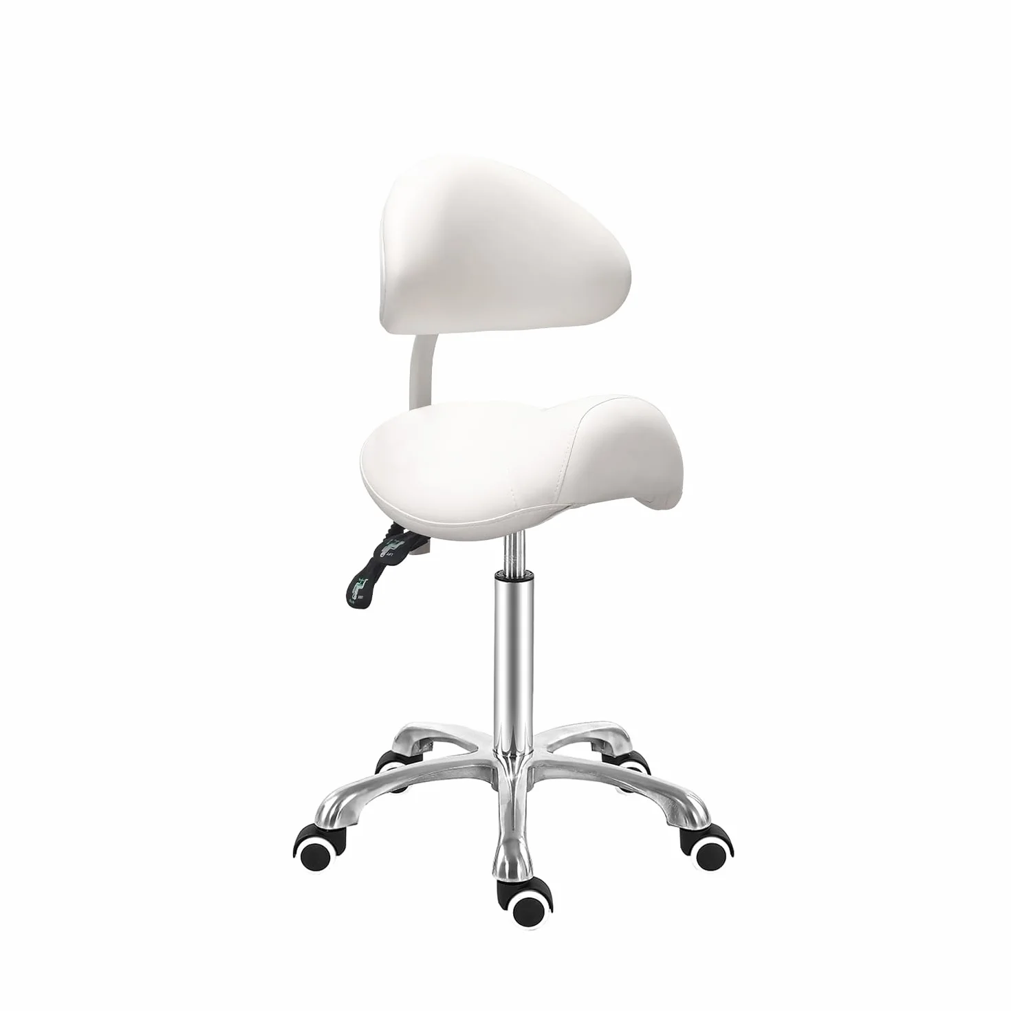 Antlu Silla de sillín con respaldo ajustable blanco para esteticista rodante salón spa clínica dental