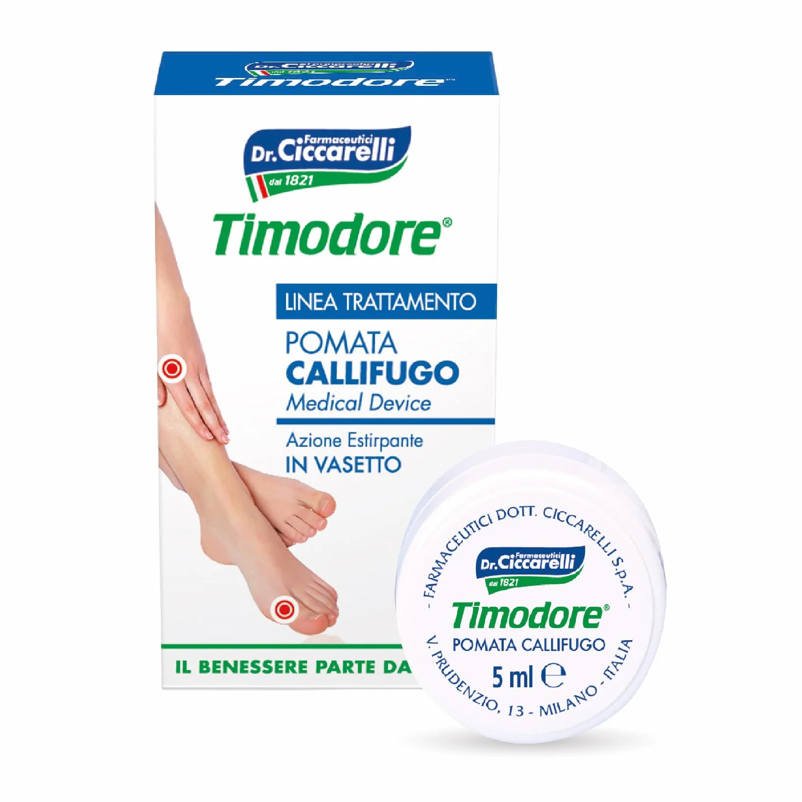 Pomada para Callos Timodore 5 ml, Elimina Callos en Manos y Pies, Hecho en Italia
