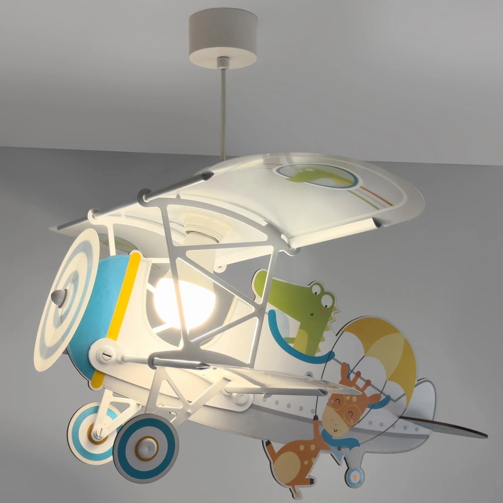 Dalber Lámpara Techo Colgante Infantil Avión Cocodrilo Blanco E27 15W
