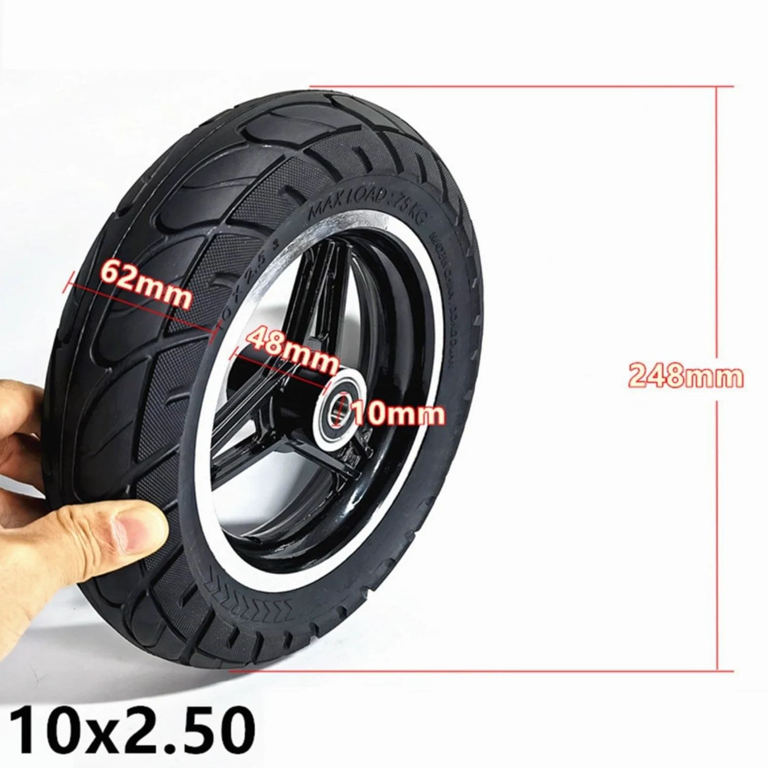 1 Rueda de Repuesto para Scooter de 10 Pulgadas, 10 x 2,125, neumático de Caucho Macizo con Conjunto de Cubo de Rueda, Rueda Completa a Prueba de explosiones (10 mm), Resistente al Desgaste