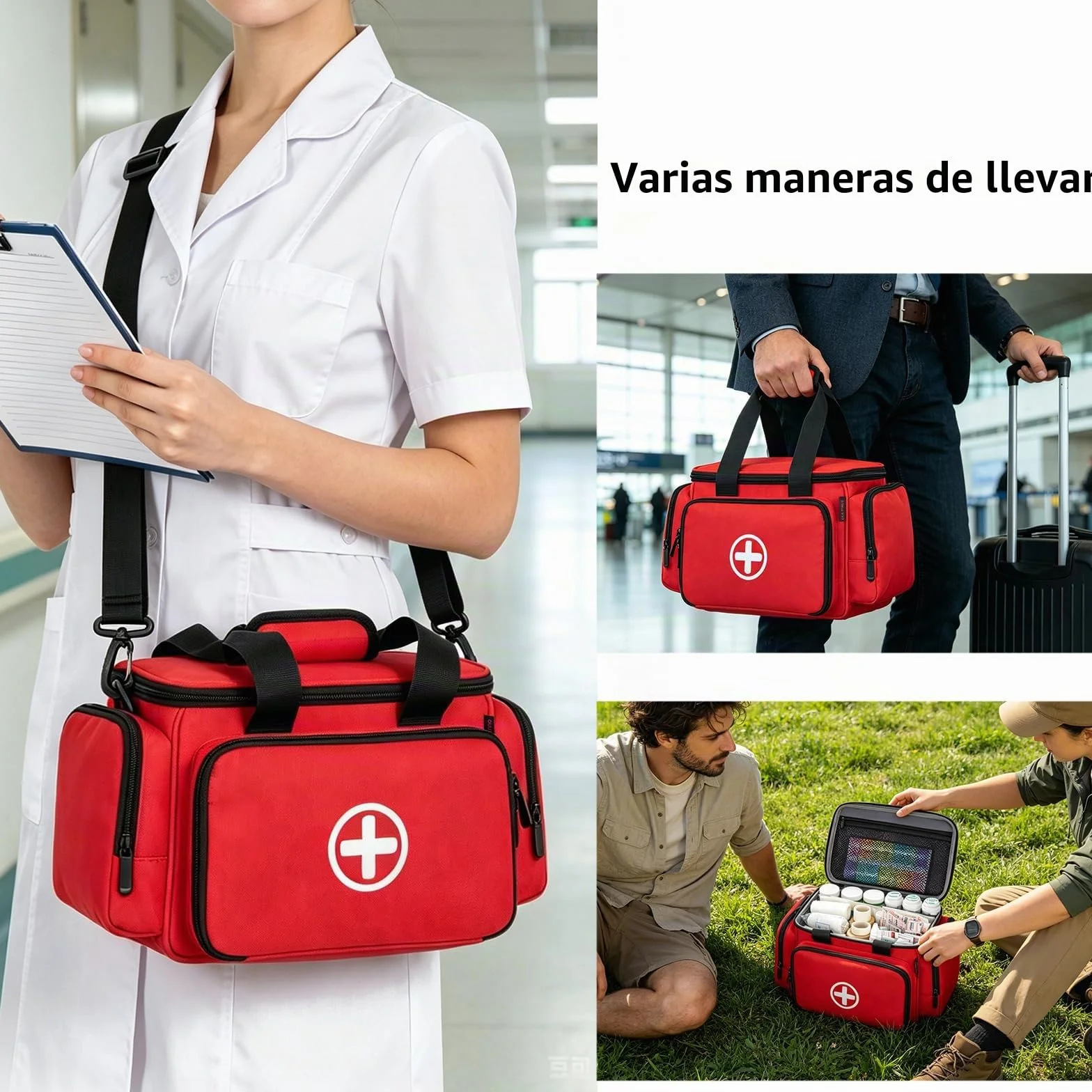 Profesional Bolsa de primeros auxilios grande vacía rojo para enfermeras médico hogar viaje emergencia