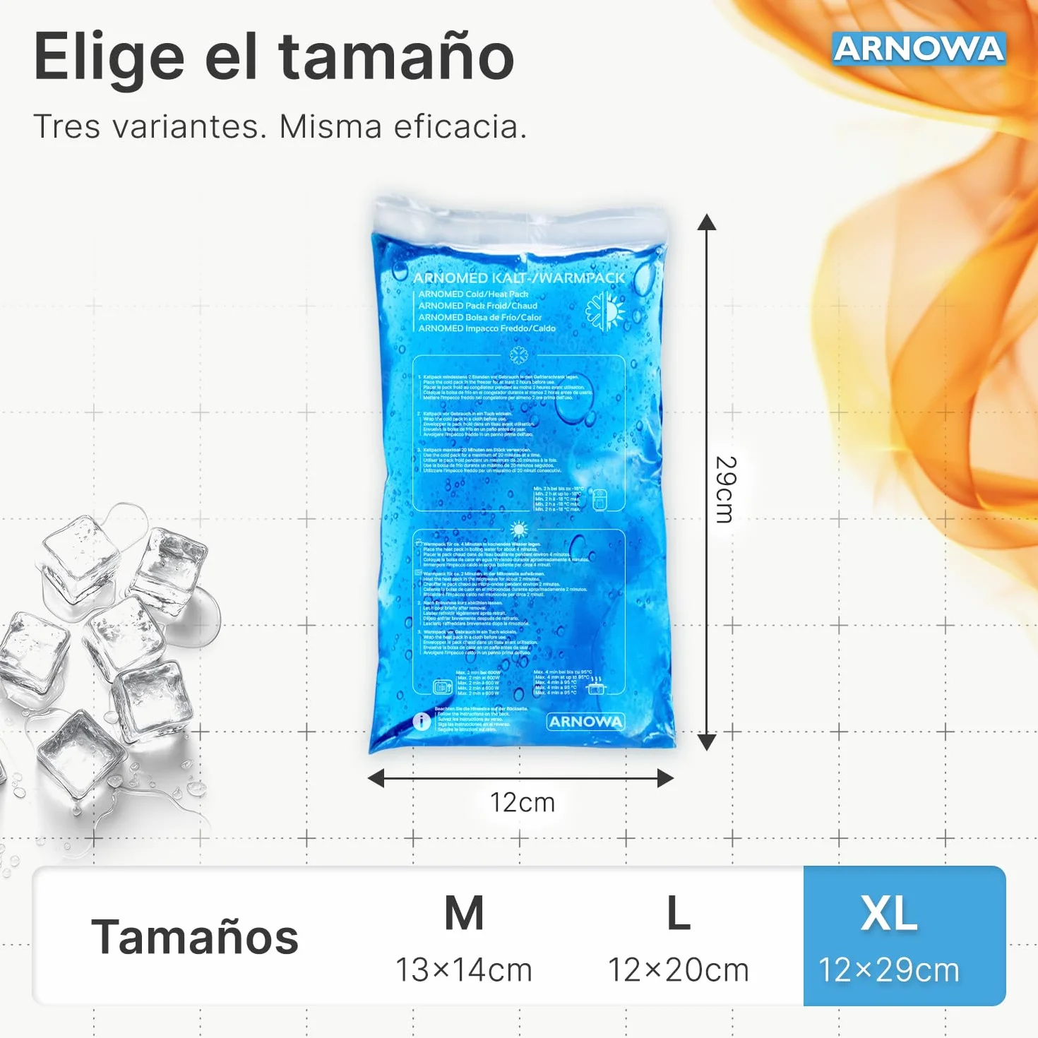 ARNOMED® 2x Compresas frías de gel reutilizables 12x29cm aptas para microondas