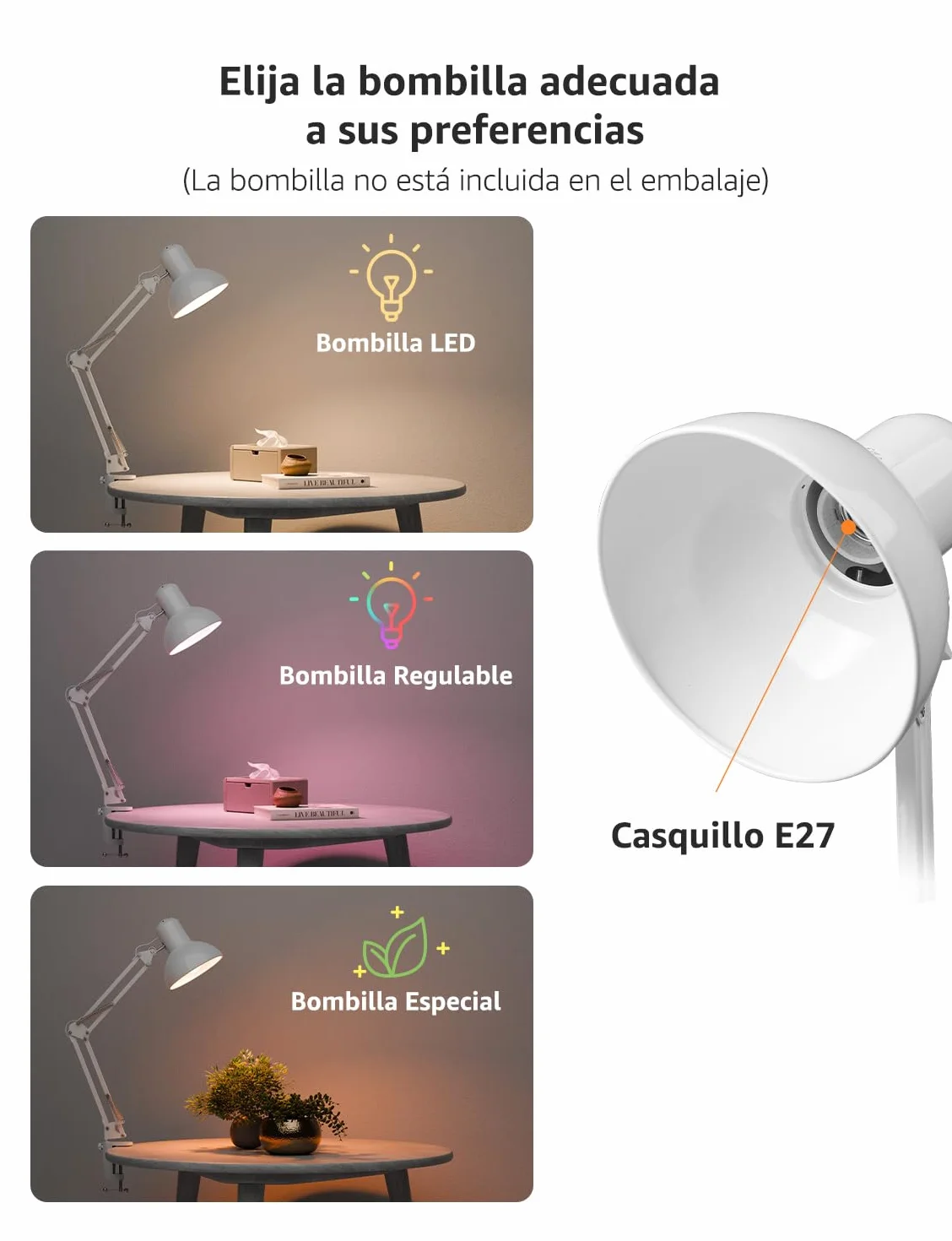 Lepro Lámpara Escritorio LED Industrial con Abrazadera Ajustable, Flexo LED Metal Vintage 40W, E27