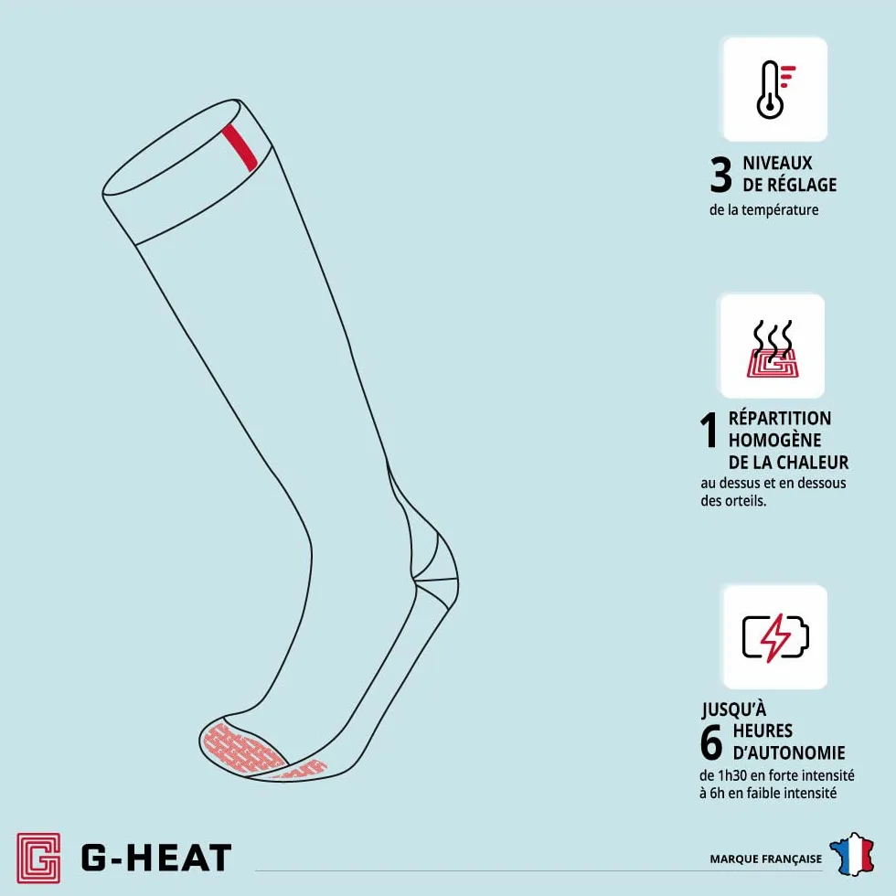 G-Heat - Calcetines calefactores al aire libre - Mixtos - Cálidos - Gruesos - Suave Uso: Deportes de invierno, Rando, Equitación, Ciudad, Trabajo, Bienestar... Con Baterías y Cable de Carga