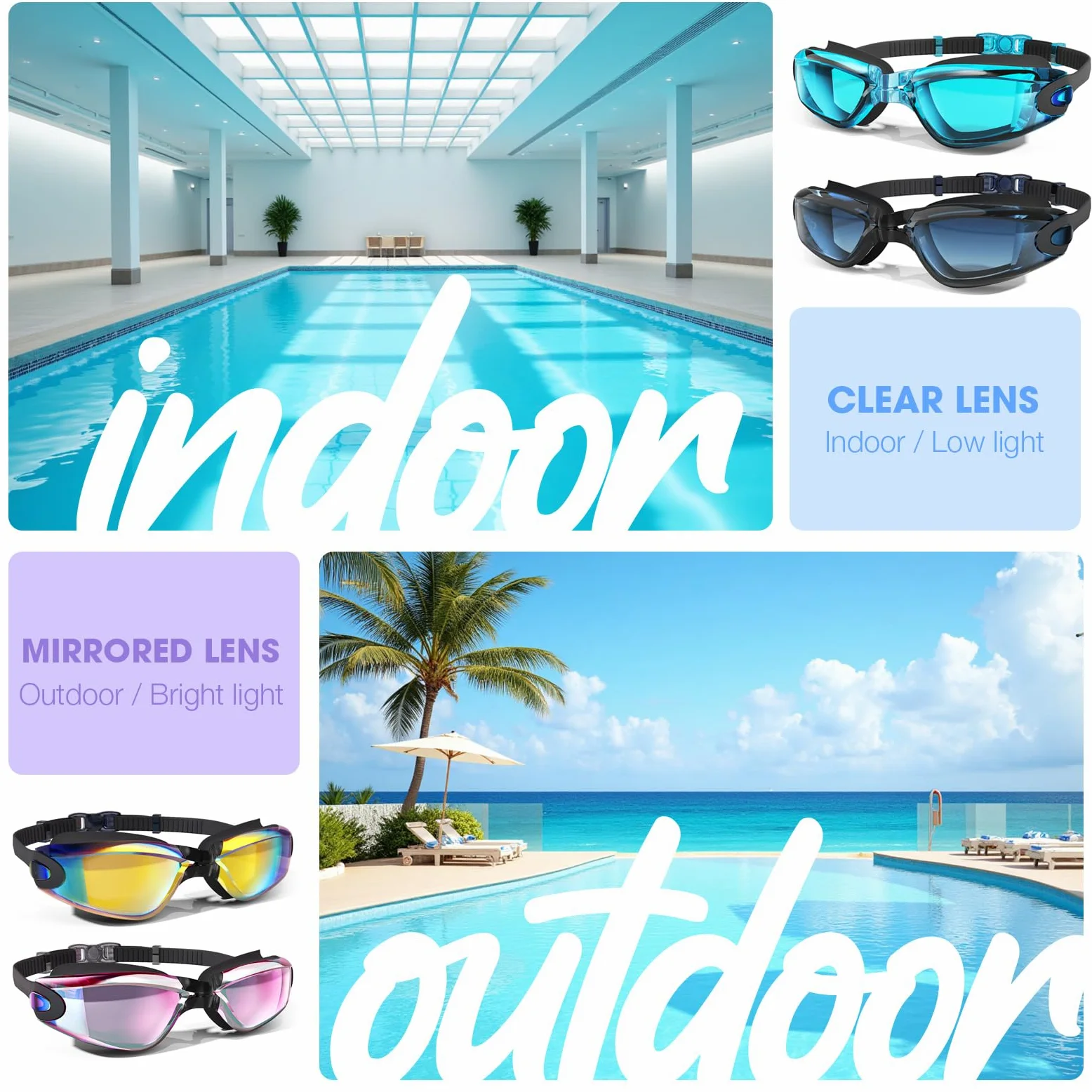 MAMBAOUT Gafas de natación, paquete de 2 gafas de natación antivaho, sin fugas, protección UV para hombres, mujeres, adultos y jóvenes