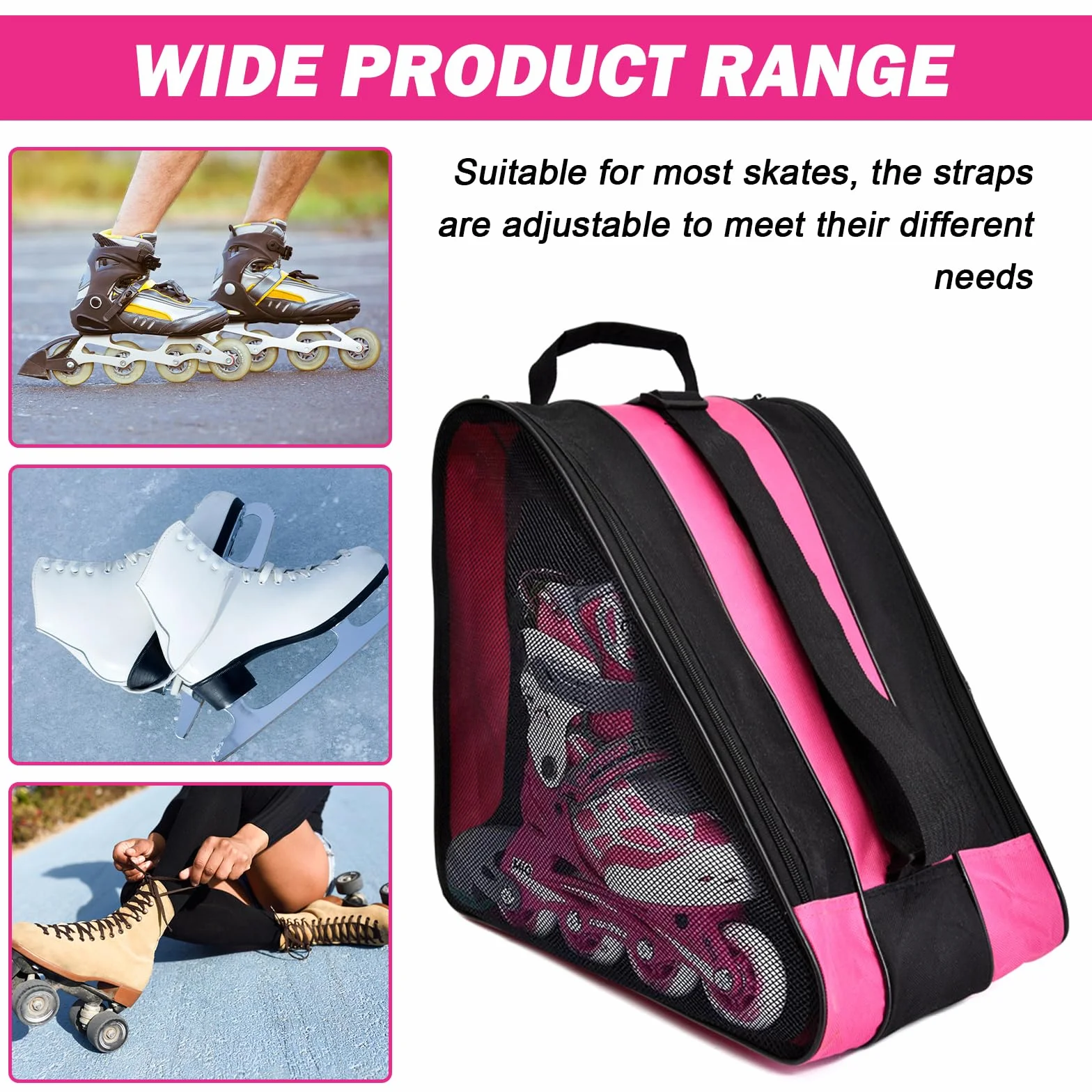Bolsa para patines de ruedas con correa ajustable, bolsa para patinaje de adultos, bolsa para patines de hielo, bolsa para patines de hielo, bolsa para patines en línea para hombre y mujer