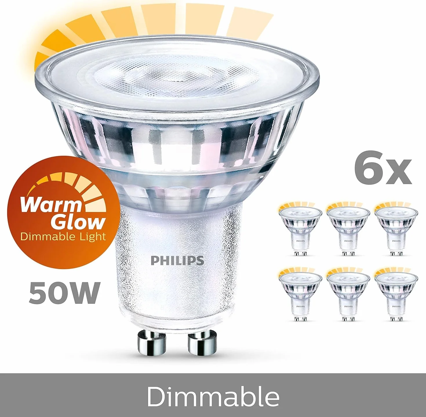 Philips LED GU10 3.8W Equivalente a 50W 345 Lumen Regulable Blanco Cálido 6 Unidad