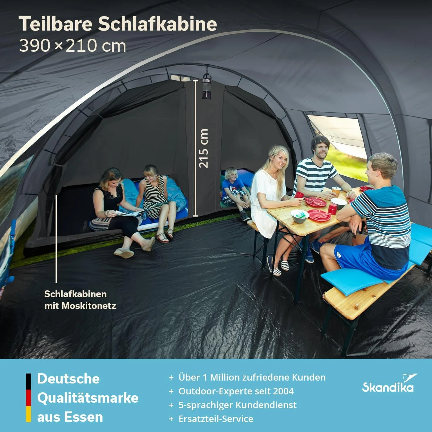 Skandika Helsinki - 6 Personas - Tienda de campaña Familiar - túnel - mosquiteras