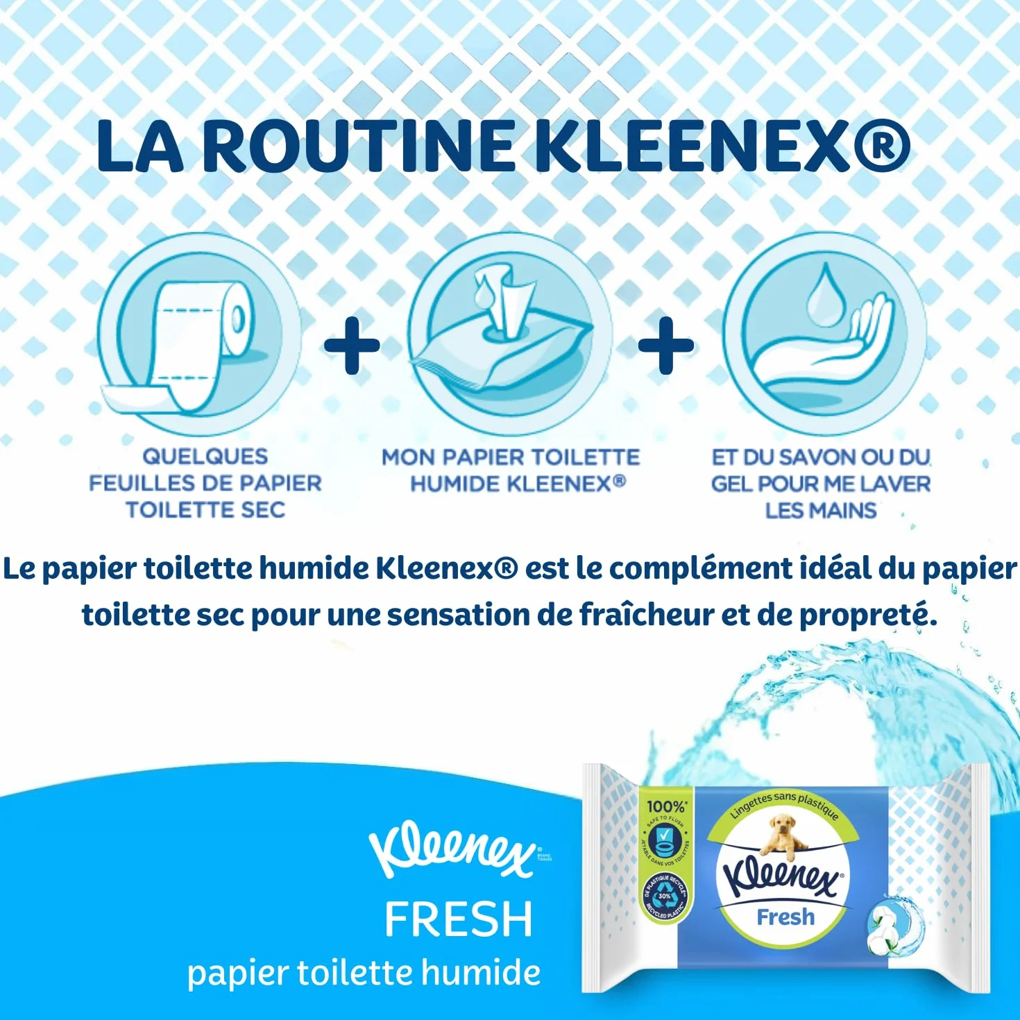 KLEENEX Papel higiénico Fresh Wet 12 paquetes 42 hojas desechable inodoro fibras naturales sin plástico